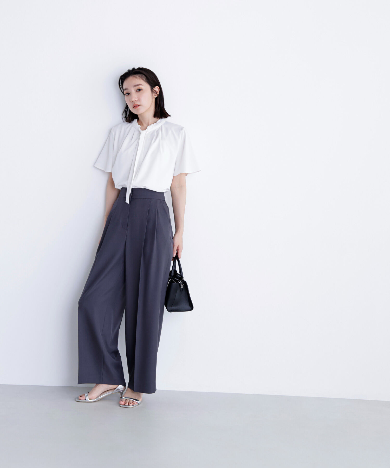  「フリルネックナローボウタイブラウス」|シャツ・ブラウス|