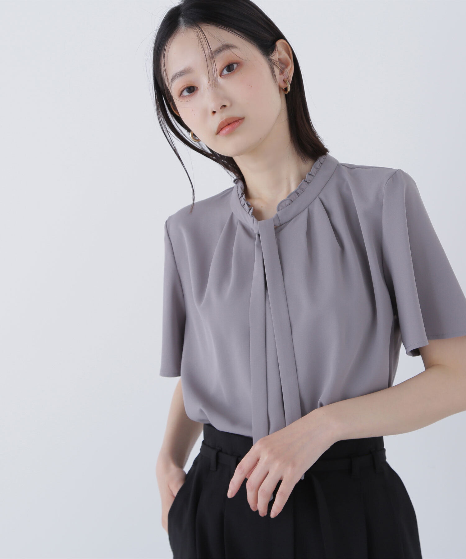  「フリルネックナローボウタイブラウス」|シャツ・ブラウス|