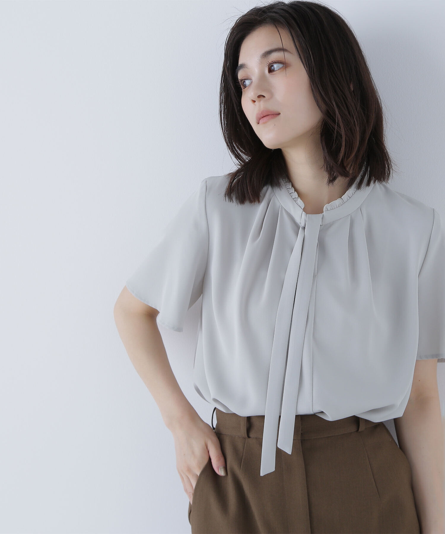  「フリルネックナローボウタイブラウス」|シャツ・ブラウス|