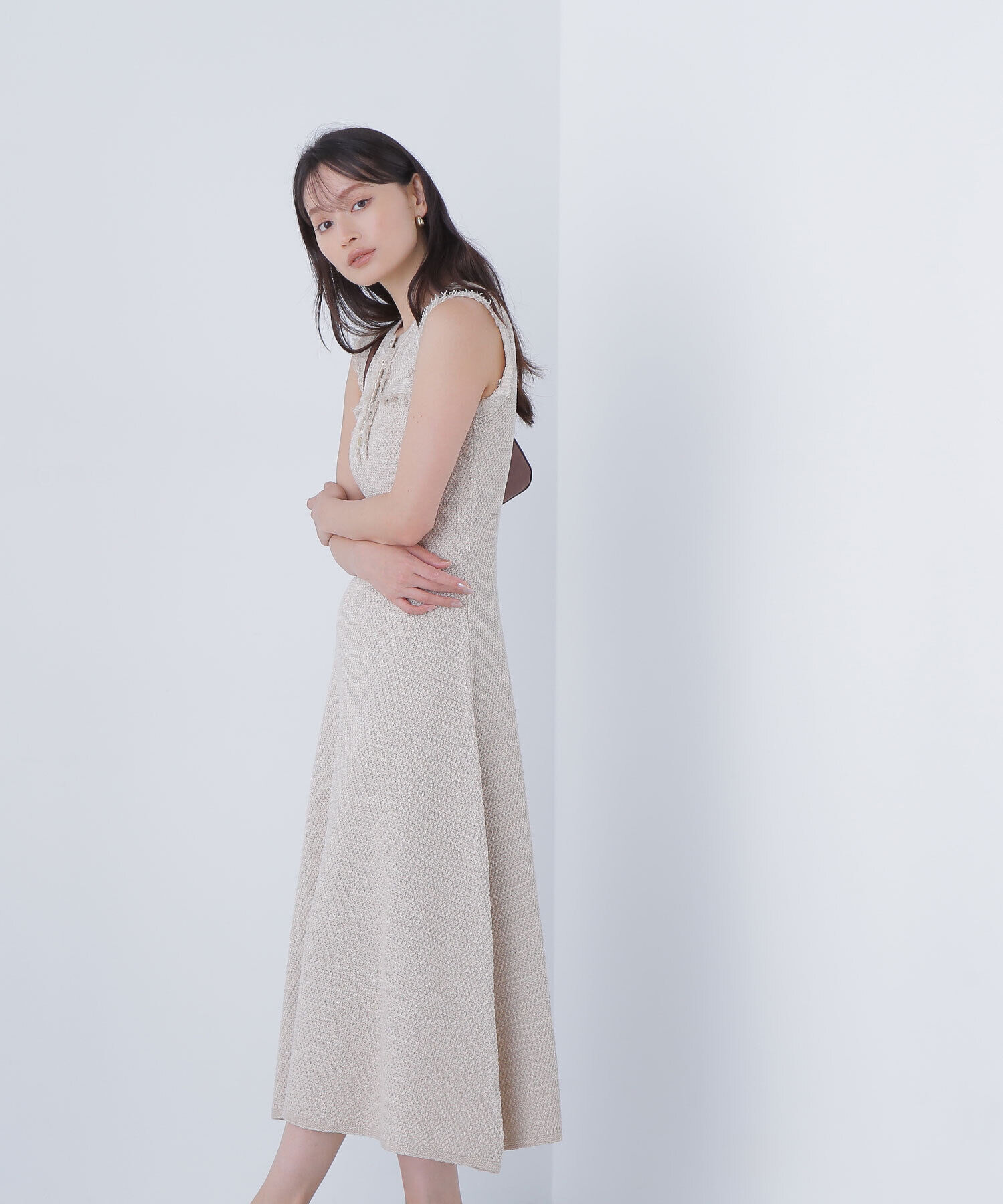  「フリンジツイードニットワンピース」|ワンピース|