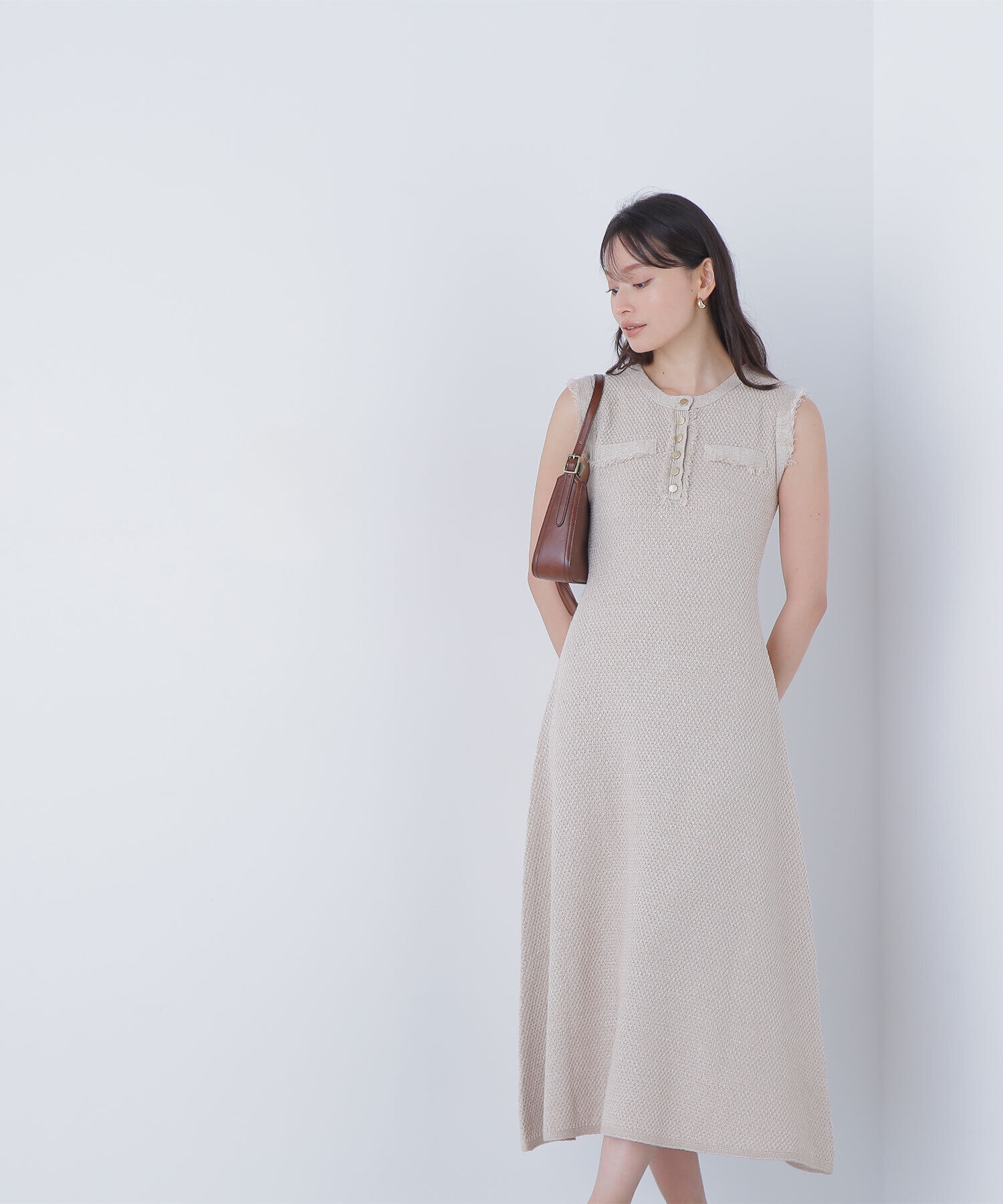  「フリンジツイードニットワンピース」|ワンピース|