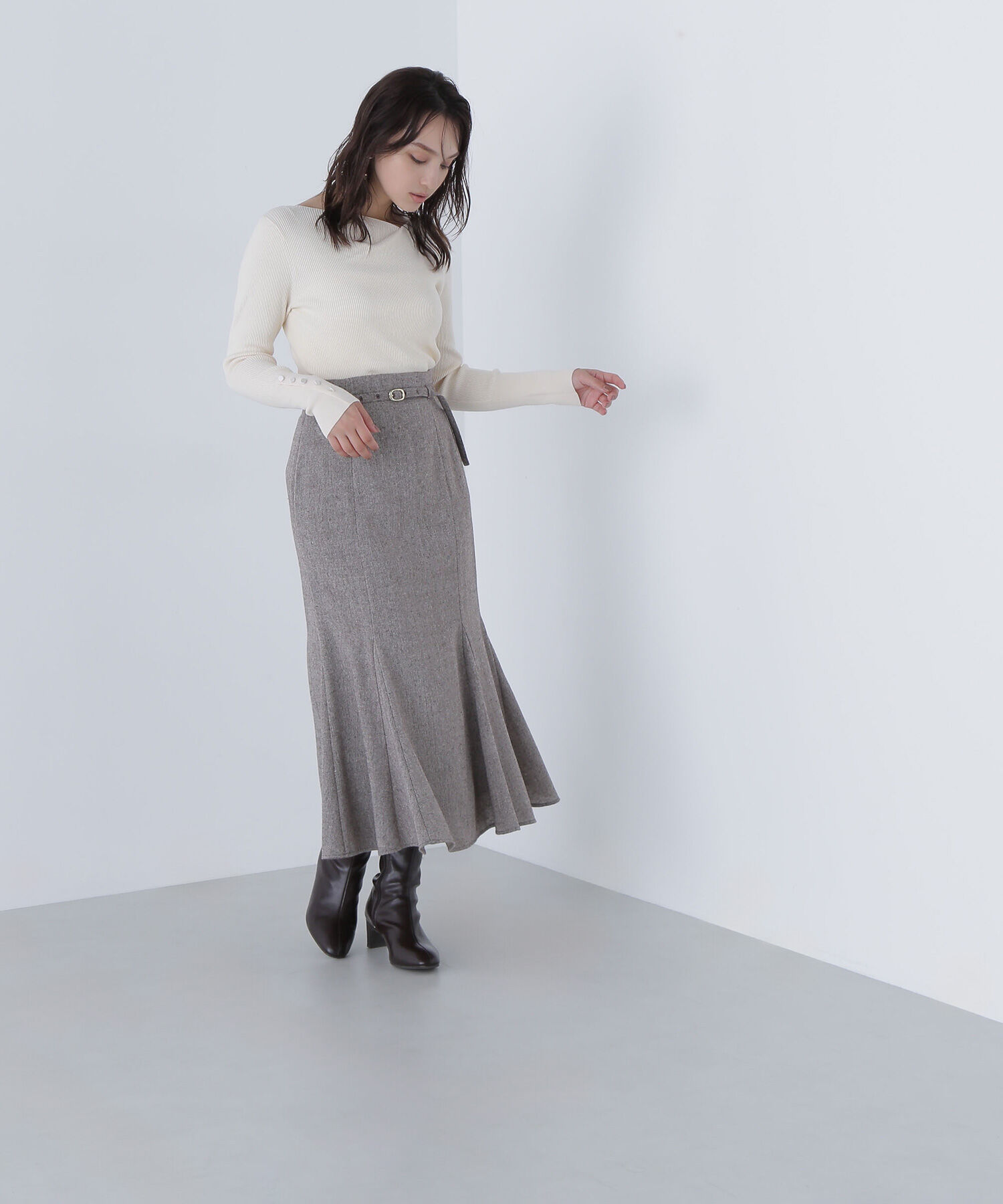  「ツイーディーベルテッドマーメイドスカート」|スカート|