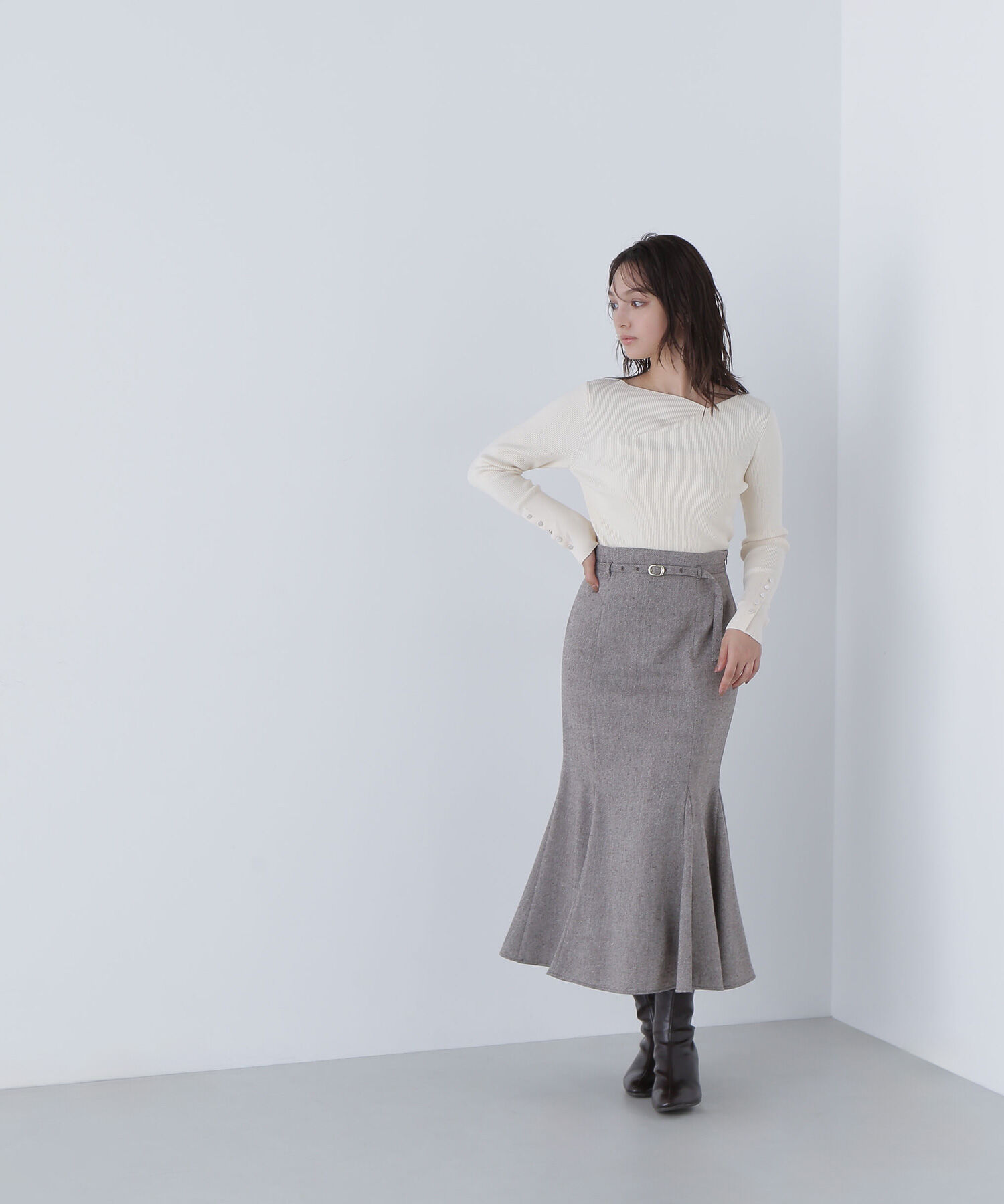  「ツイーディーベルテッドマーメイドスカート」|スカート|