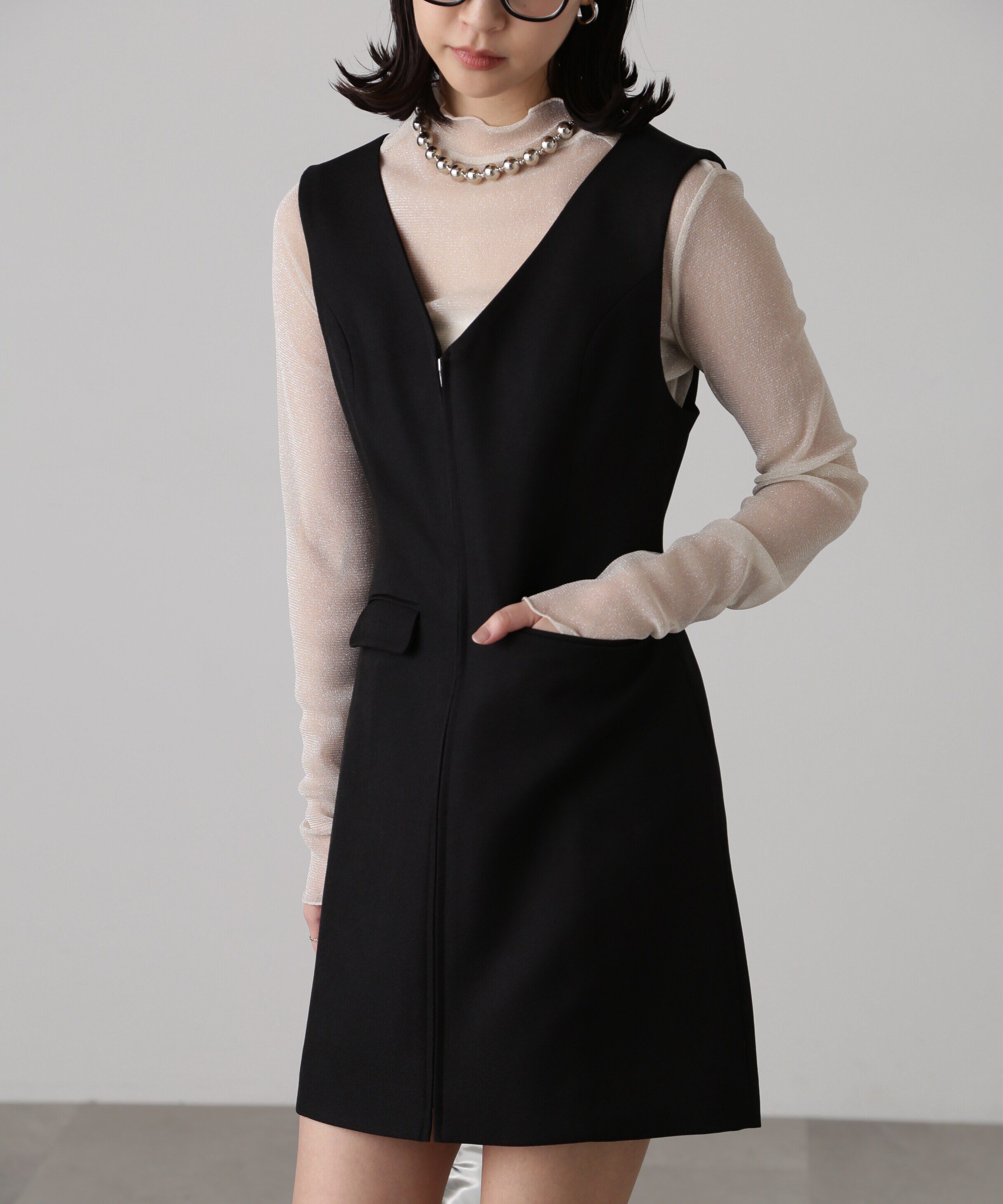  「ジップ使いミニジャンスカ」|ワンピース|ブラック