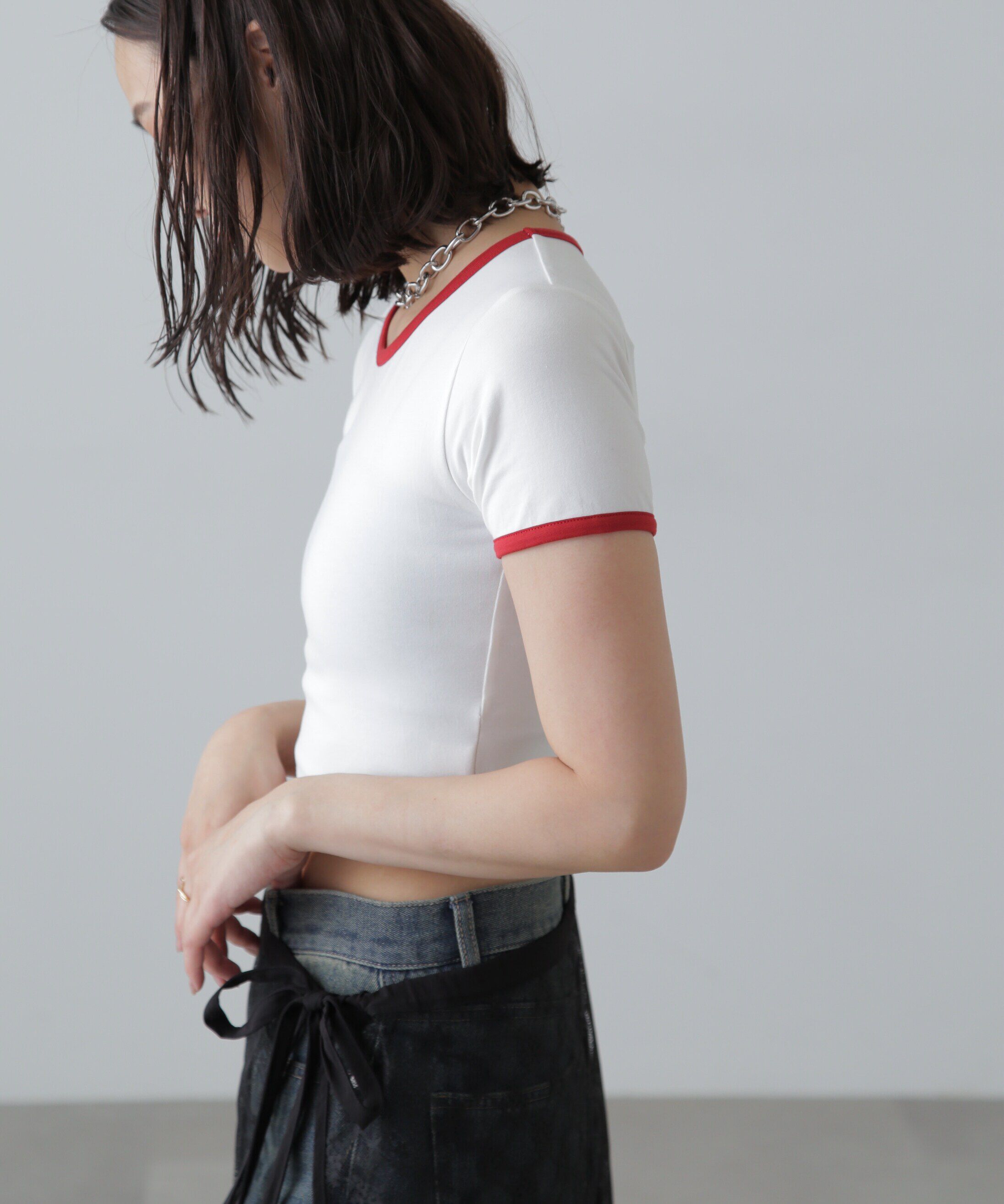  「ショート丈リンガーTシャツ」|Tシャツ・カットソー|