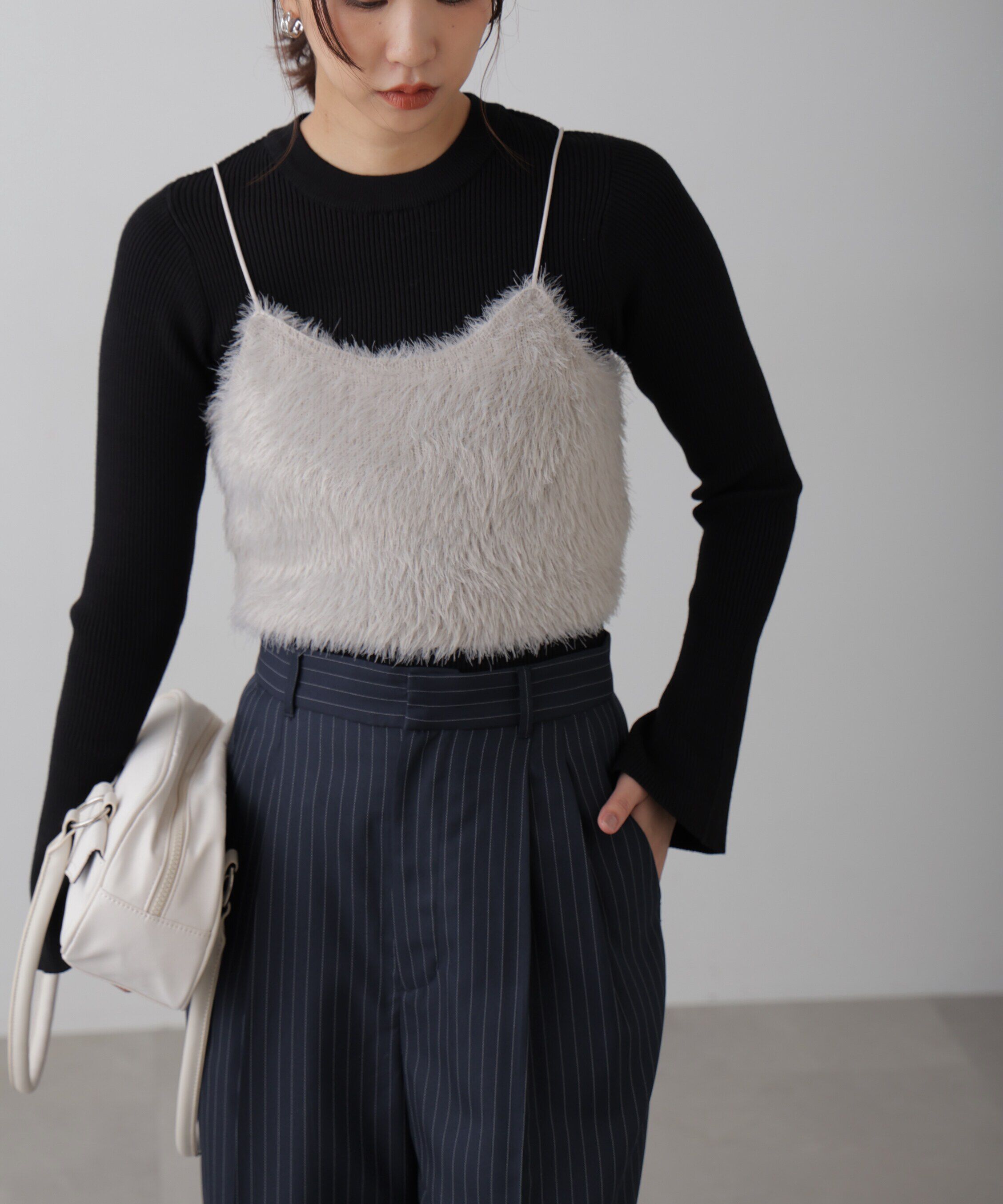  「シャギーキャミソールビスチェ」|ニット・セーター|ライトグレー