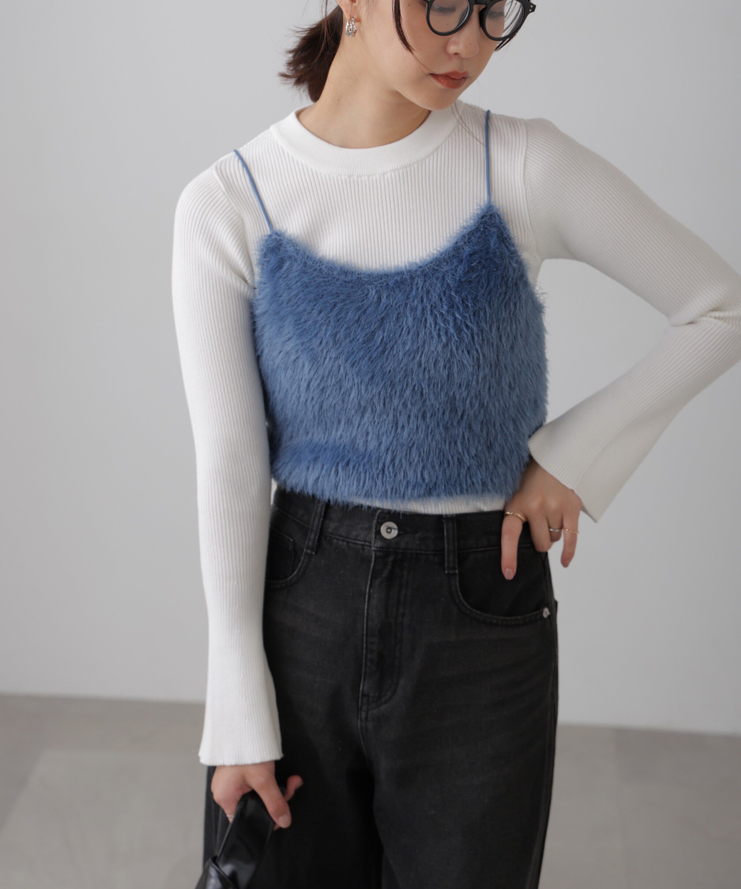  「シャギーキャミソールビスチェ」|ニット・セーター|ブルー