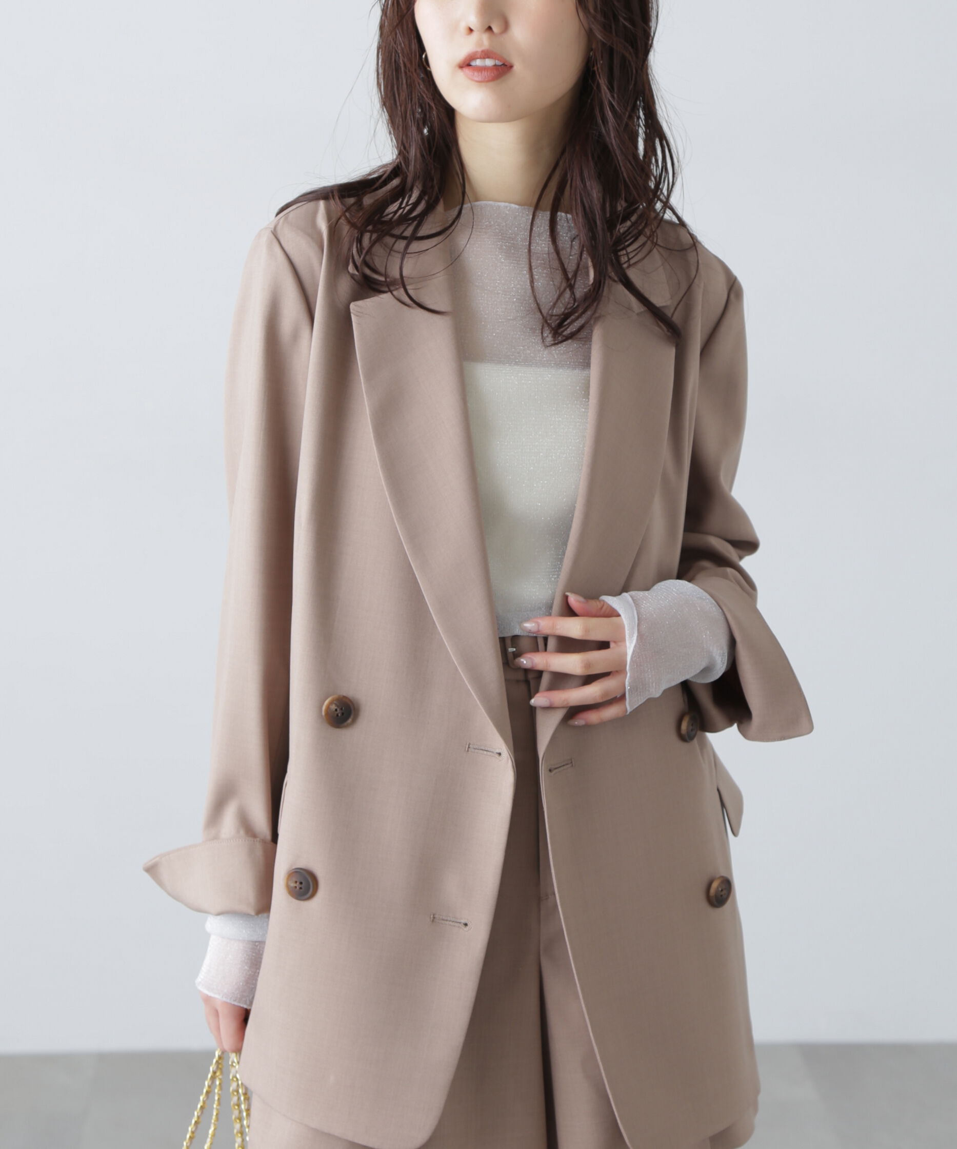  「梳毛調合繊ダブルブレストジャケット」|その他|モカ