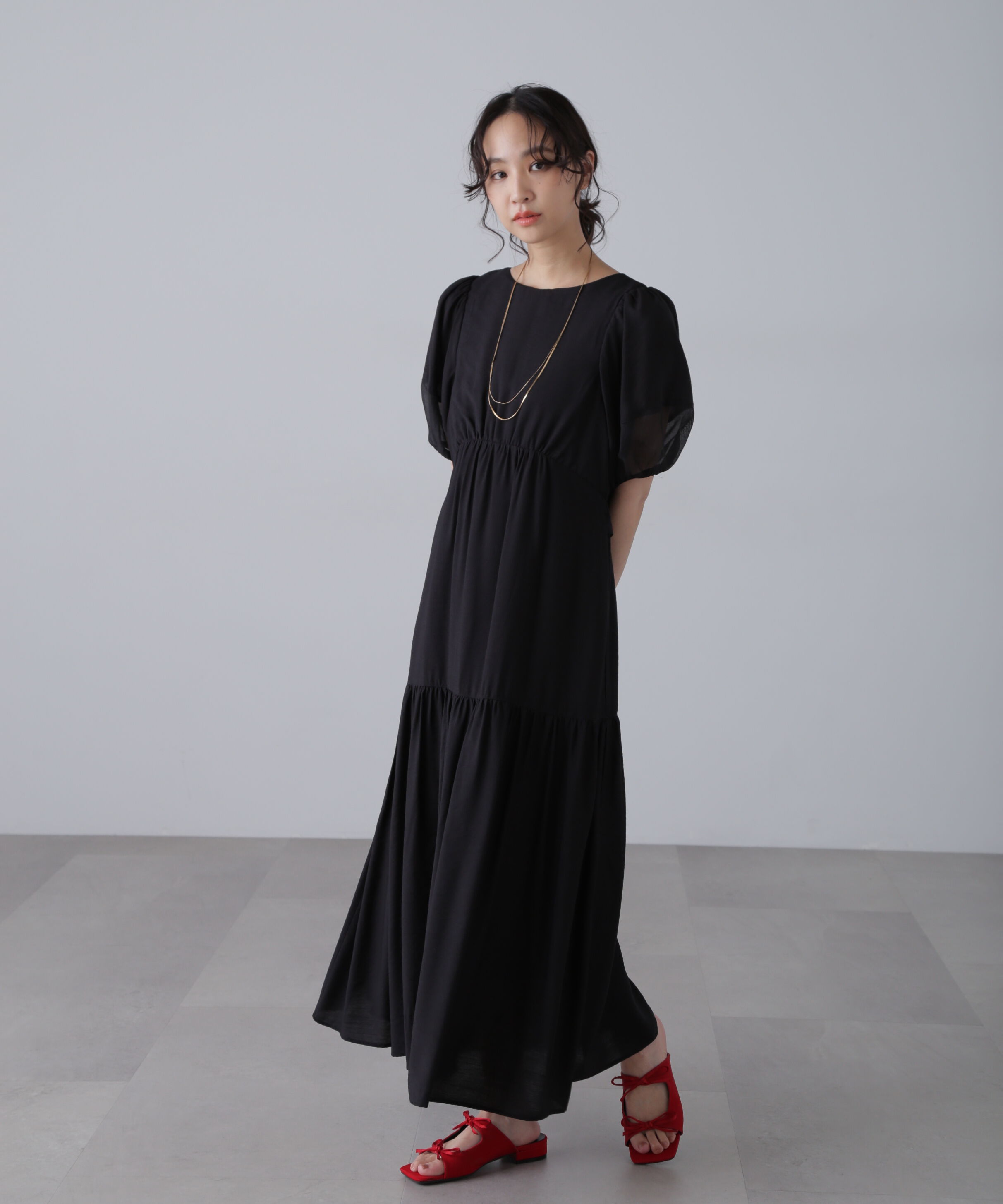  「ランタンスリーブバックリボンワンピース」|ワンピース|