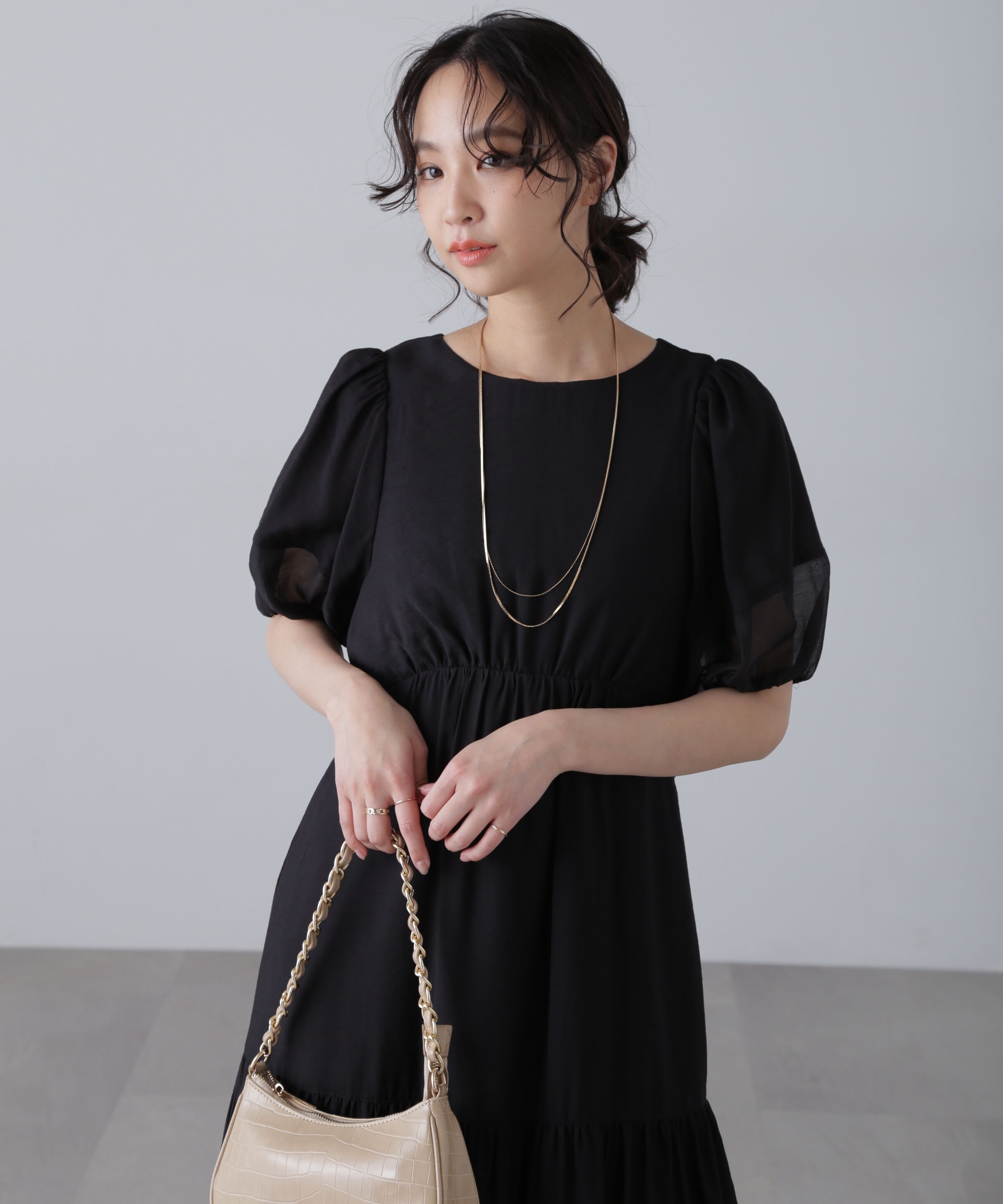  「ランタンスリーブバックリボンワンピース」|ワンピース|