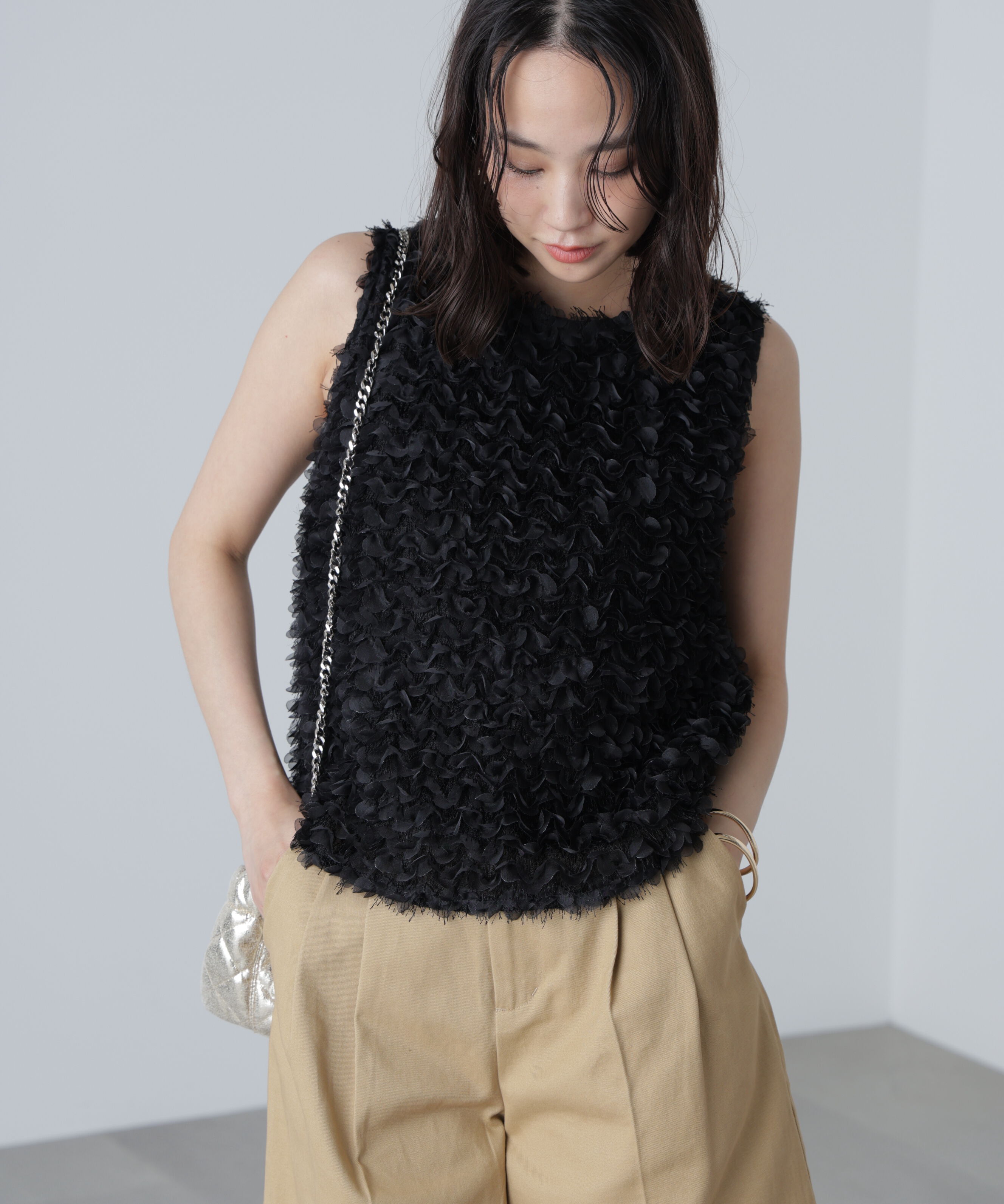  「シャギーフリルノースリーブブラウス」|シャツ・ブラウス|