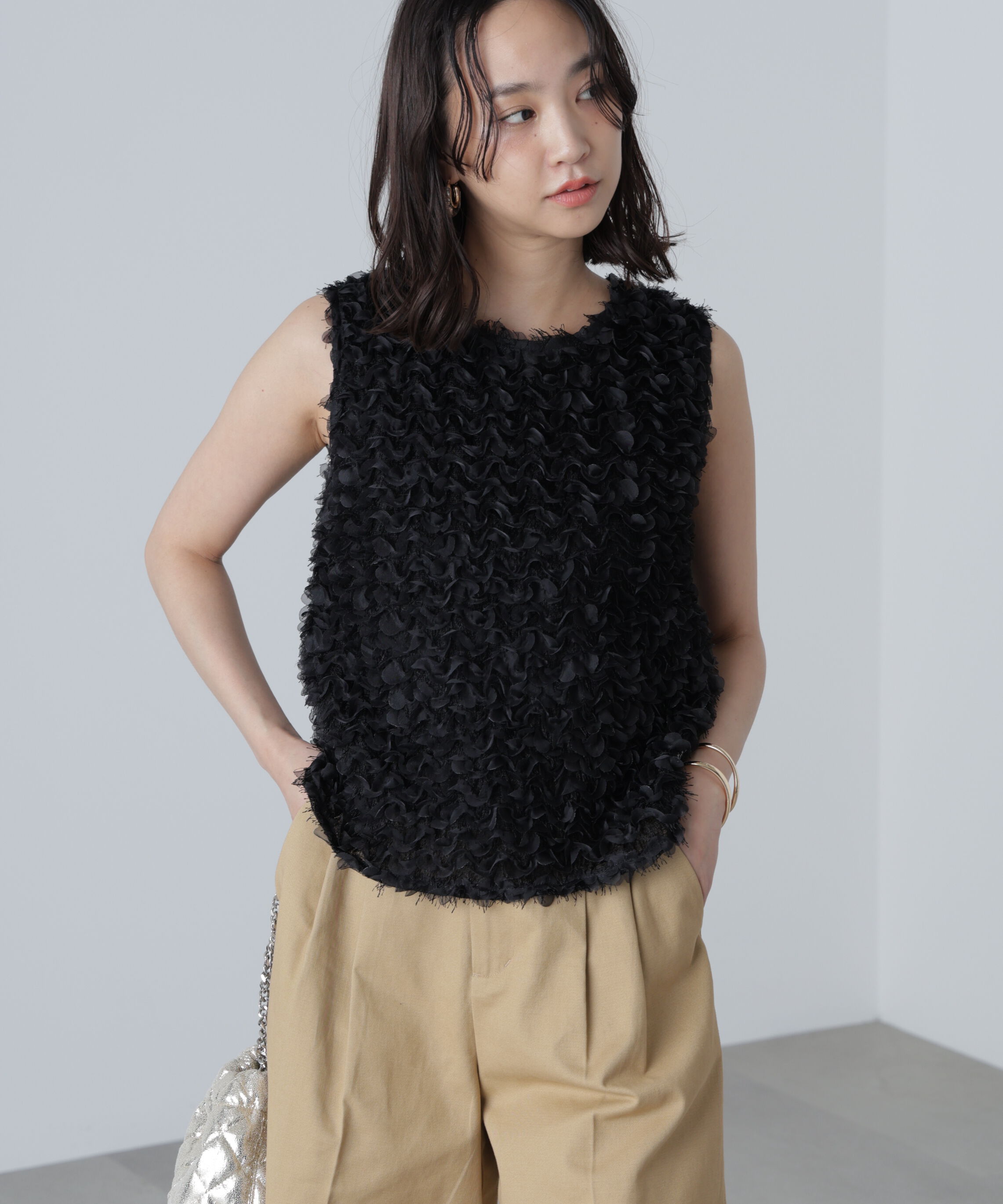  「シャギーフリルノースリーブブラウス」|シャツ・ブラウス|