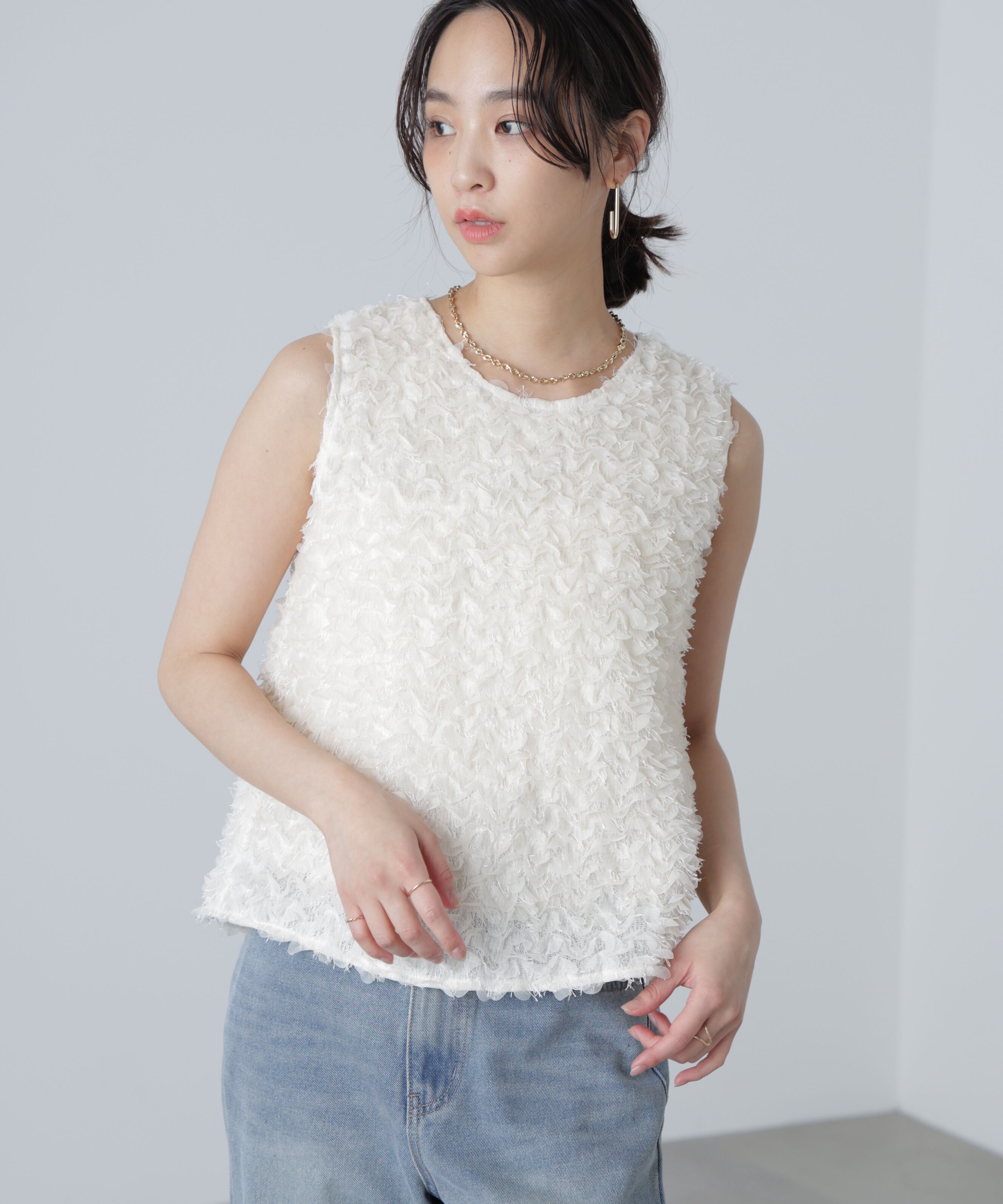  「シャギーフリルノースリーブブラウス」|シャツ・ブラウス|