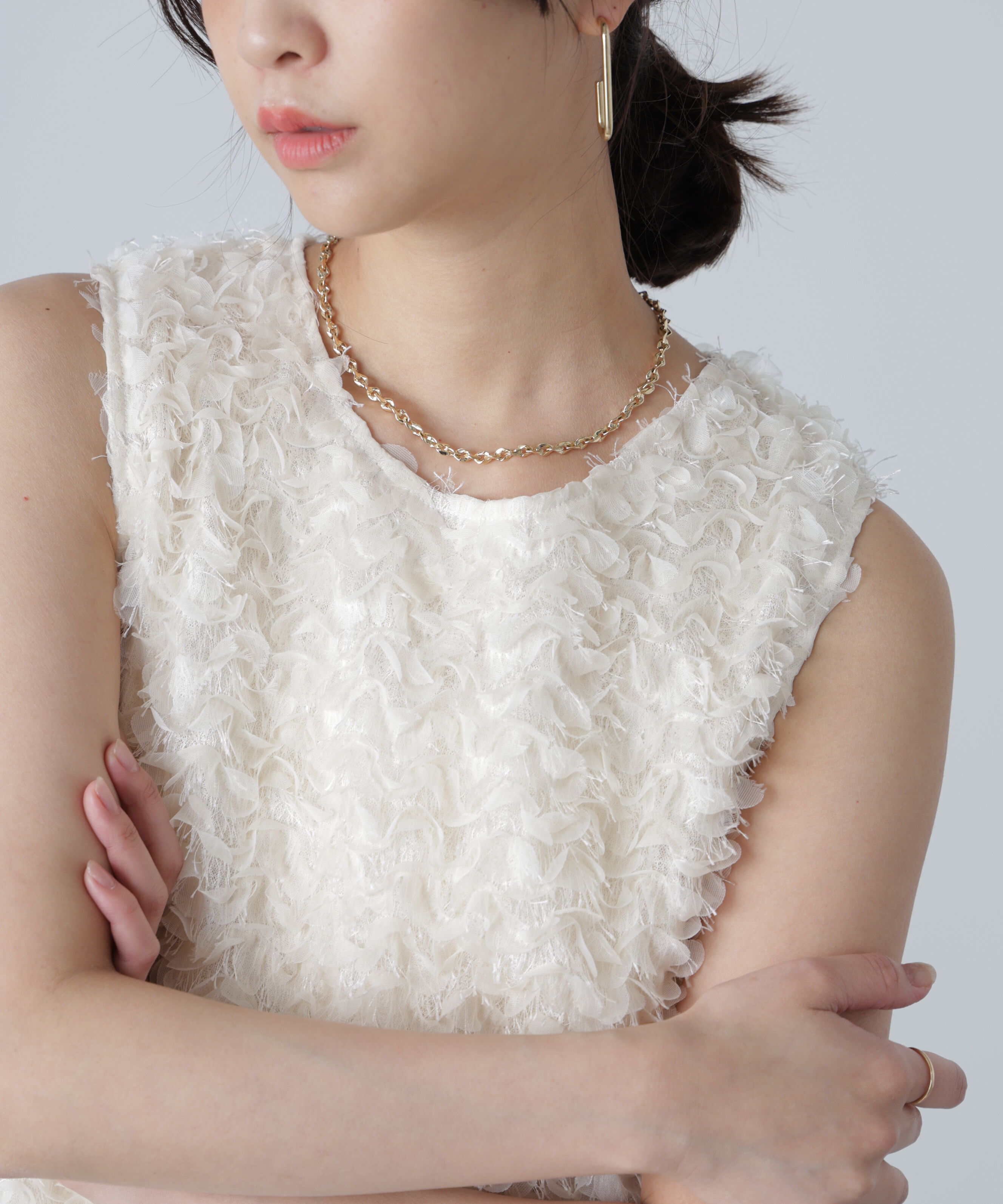  「シャギーフリルノースリーブブラウス」|シャツ・ブラウス|