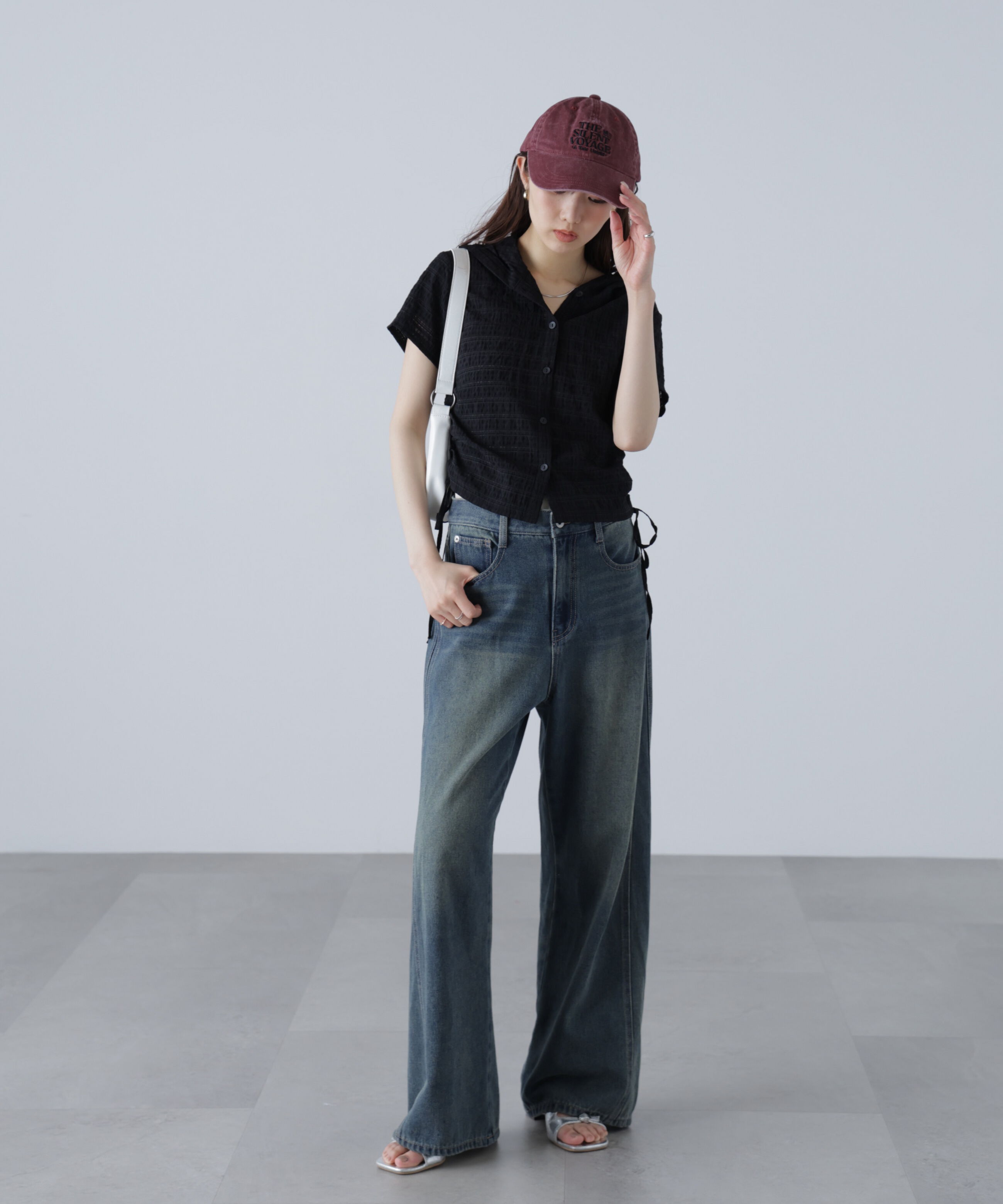  「シアーチェック短丈フードブラウス」|シャツ・ブラウス|