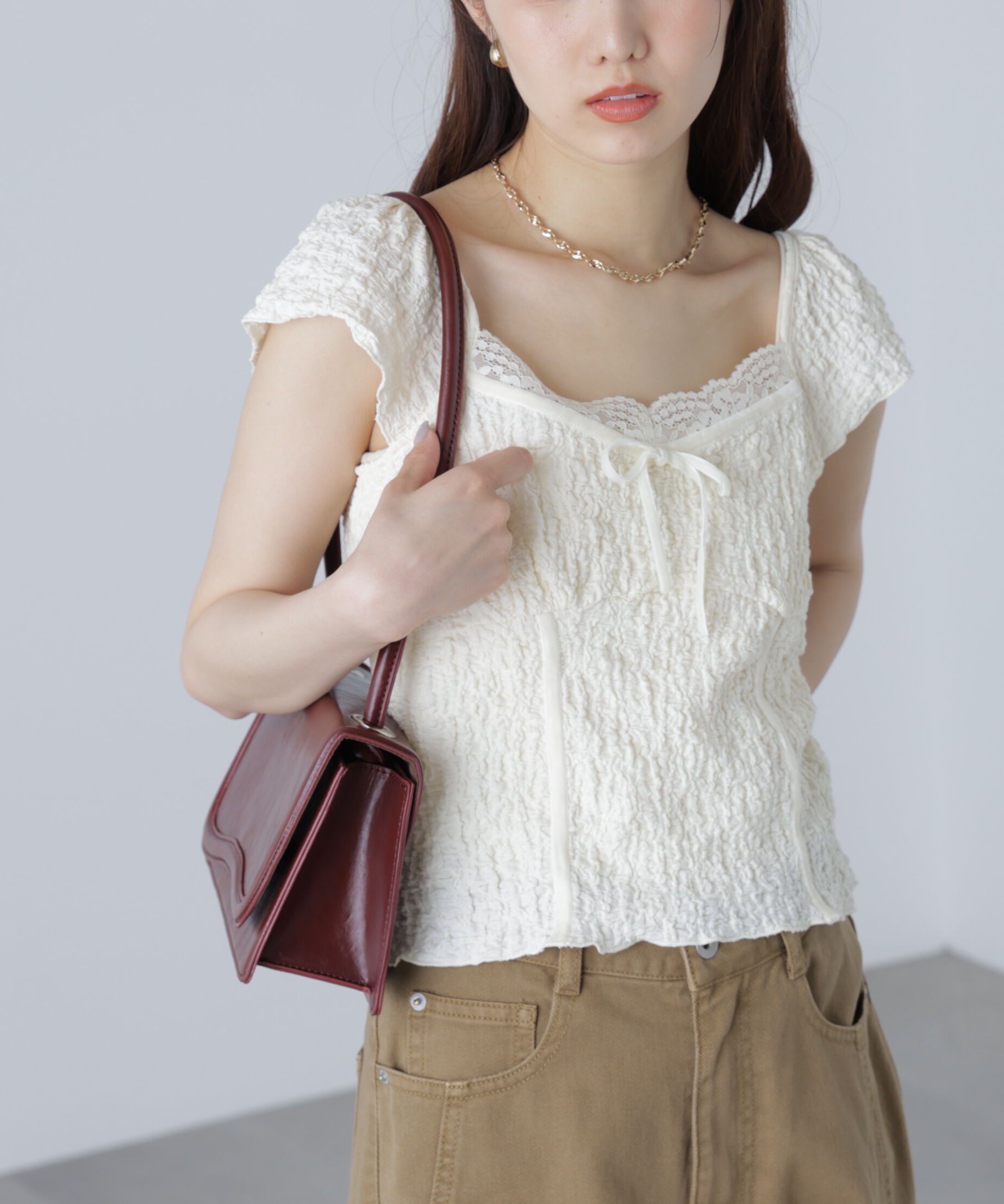  「レーストリムカットジャガードカットソー」|Tシャツ・カットソー|オフ