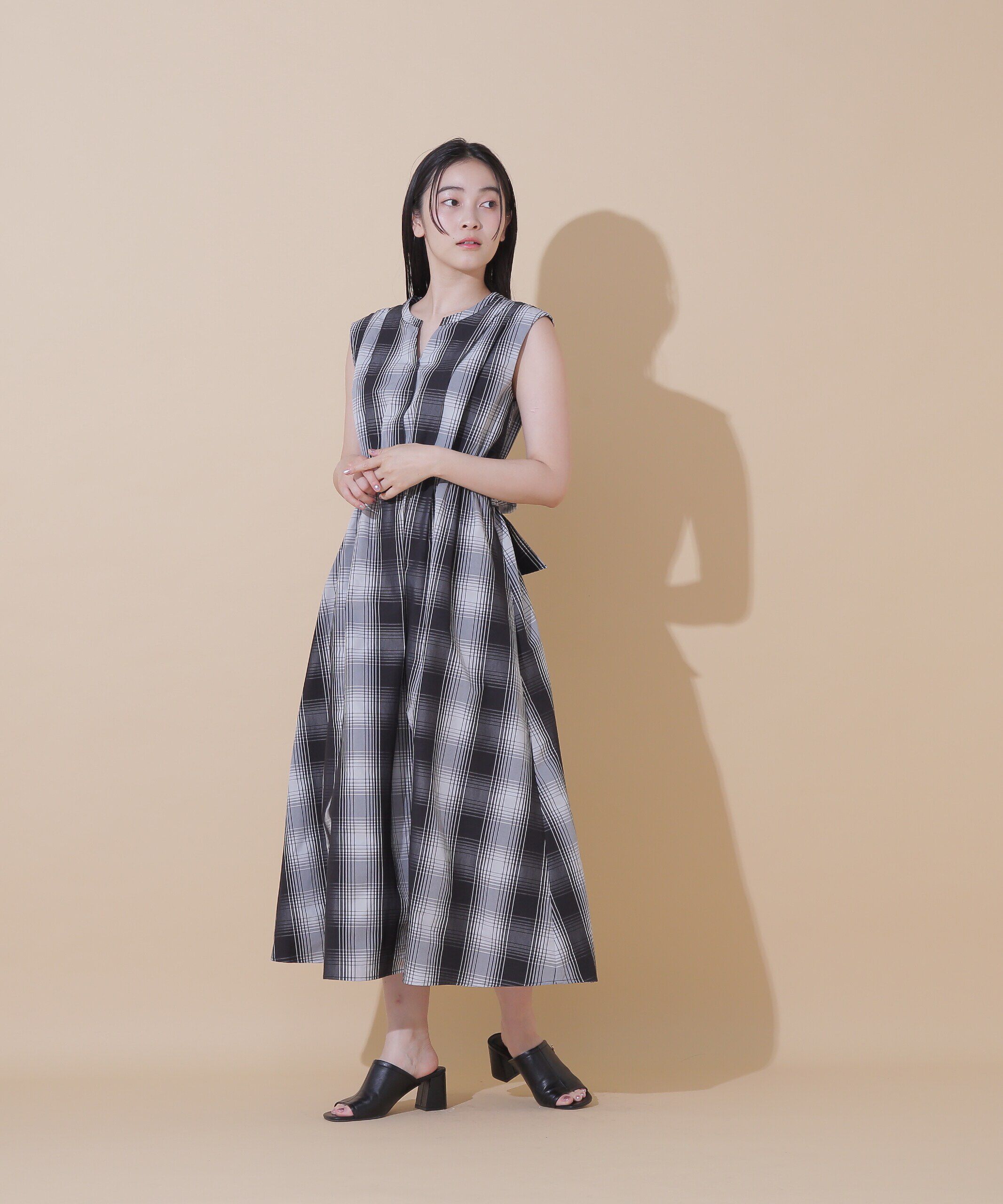  「◆モノトーンBIGチェックワンピース」|ワンピース|
