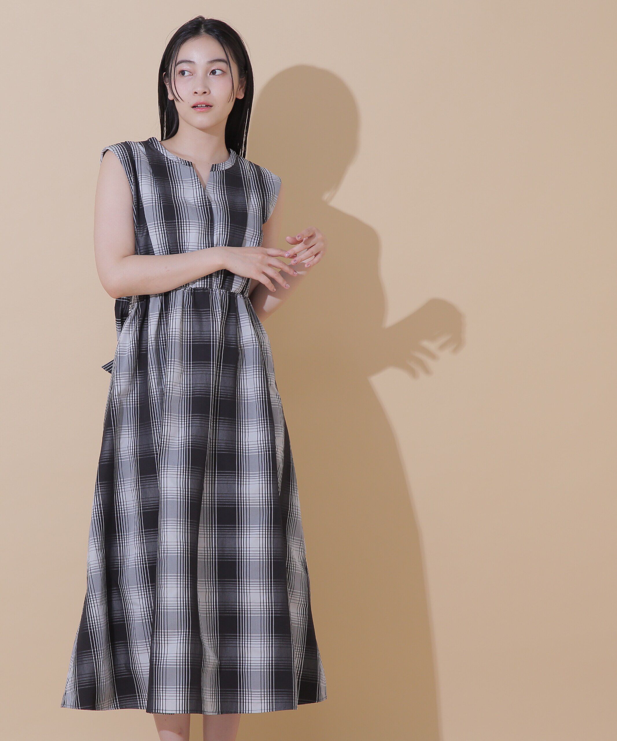  「◆モノトーンBIGチェックワンピース」|ワンピース|