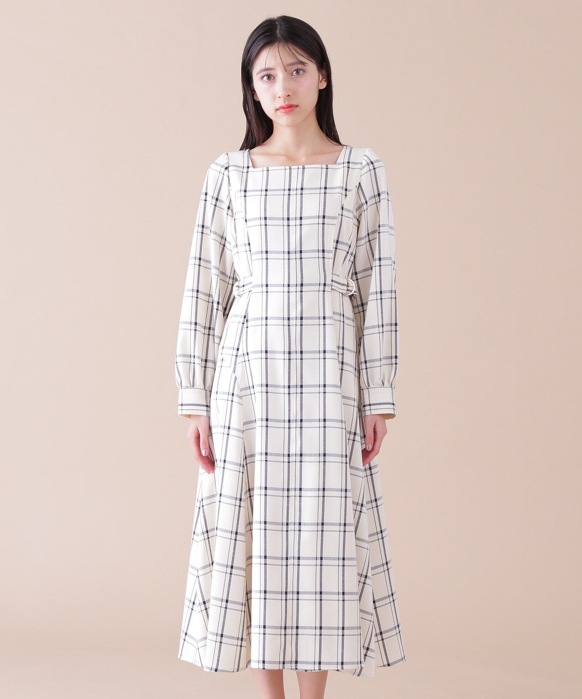  「バイカラーステッチフレアーワンピース」|ワンピース|