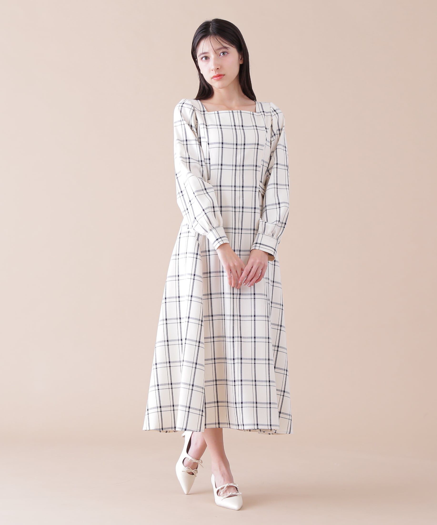  「バイカラーステッチフレアーワンピース」|ワンピース|