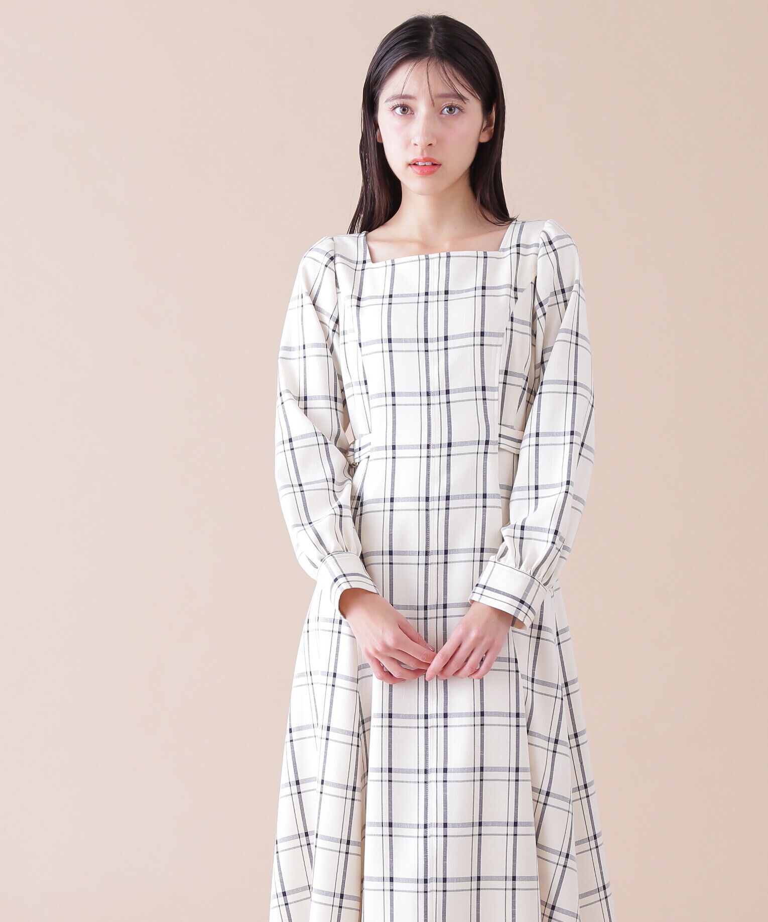  「バイカラーステッチフレアーワンピース」|ワンピース|