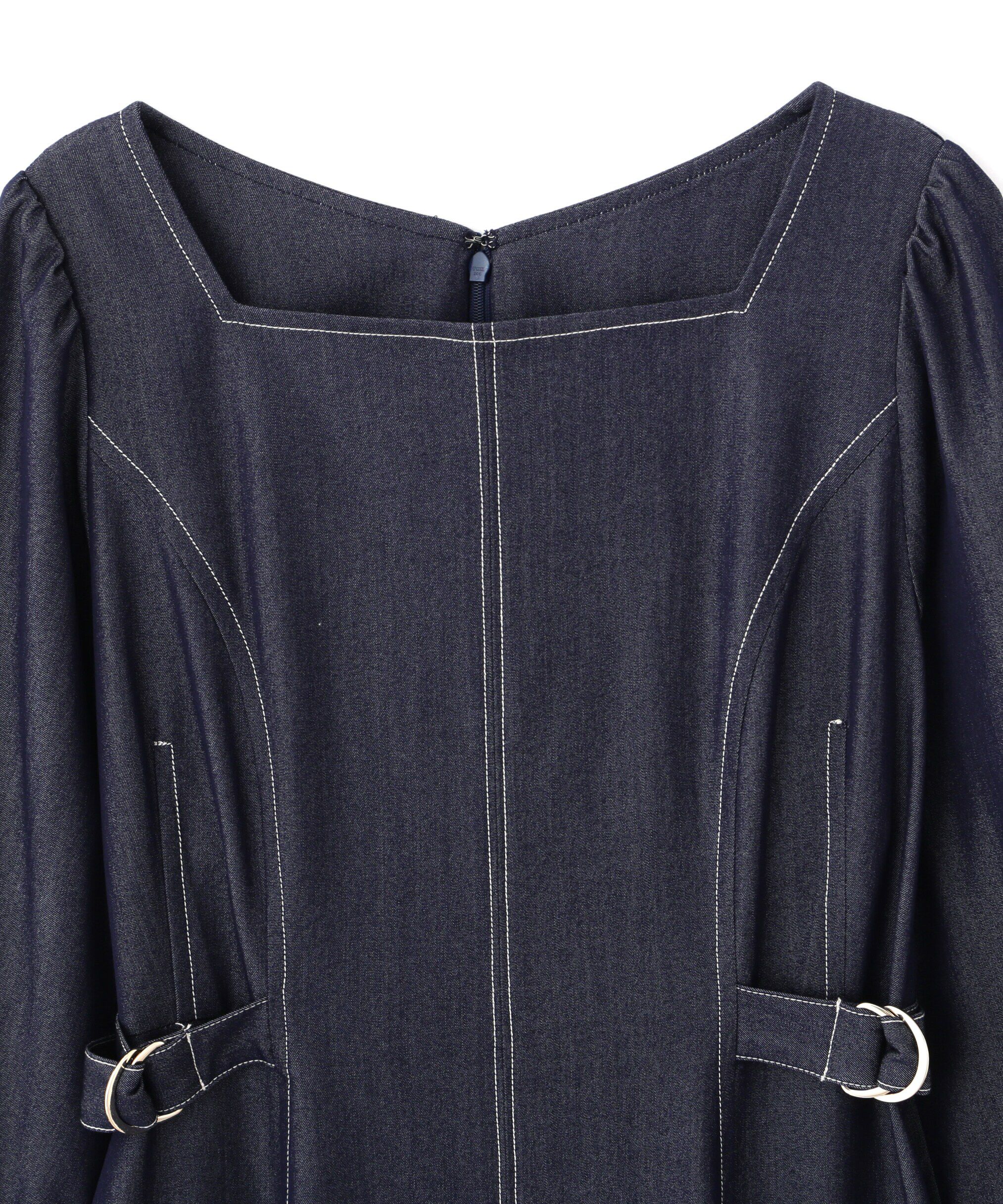  「バイカラーステッチフレアーワンピース」|ワンピース|