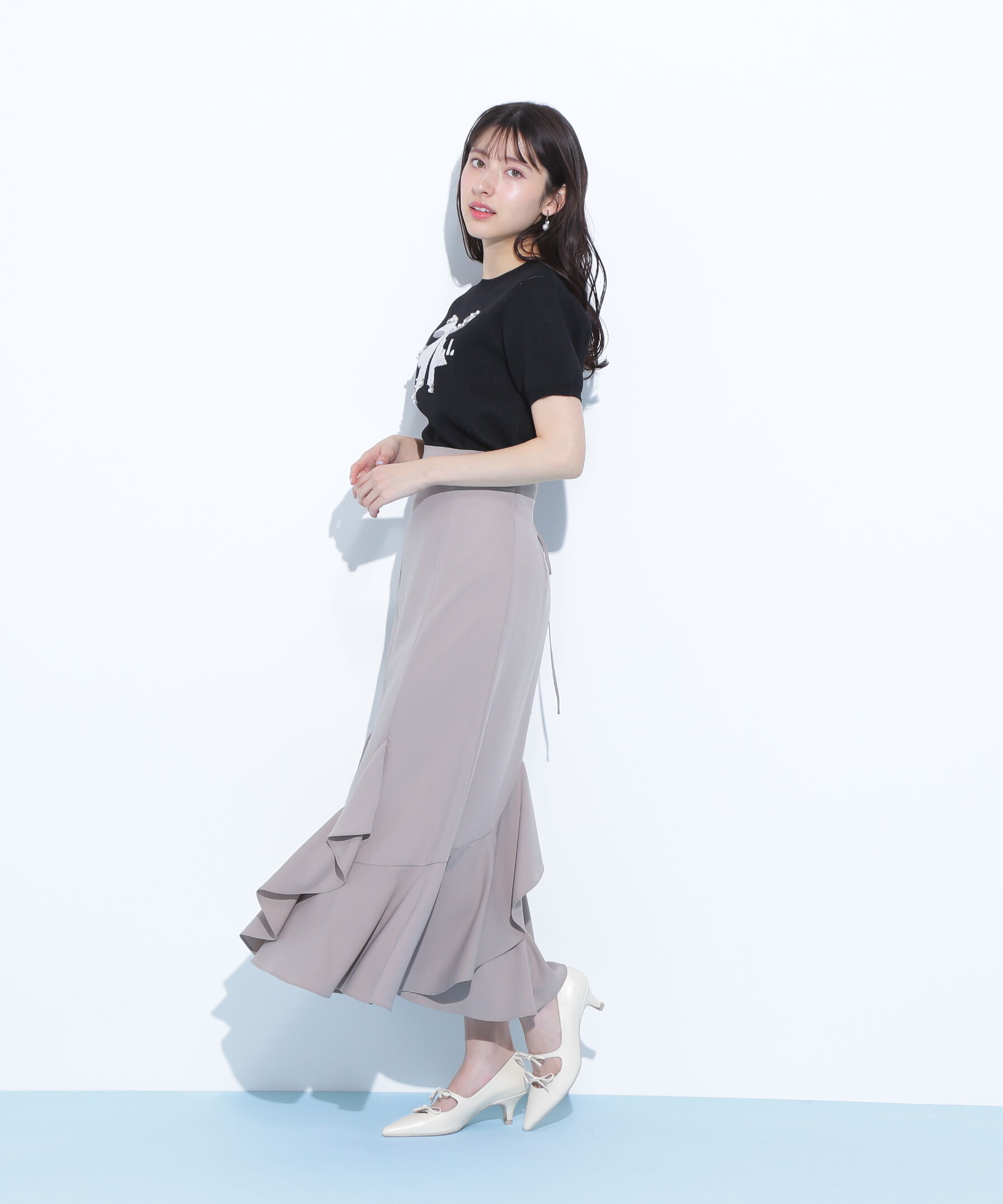  「リボンジャガードビジューニットトップス」|ニット・セーター|