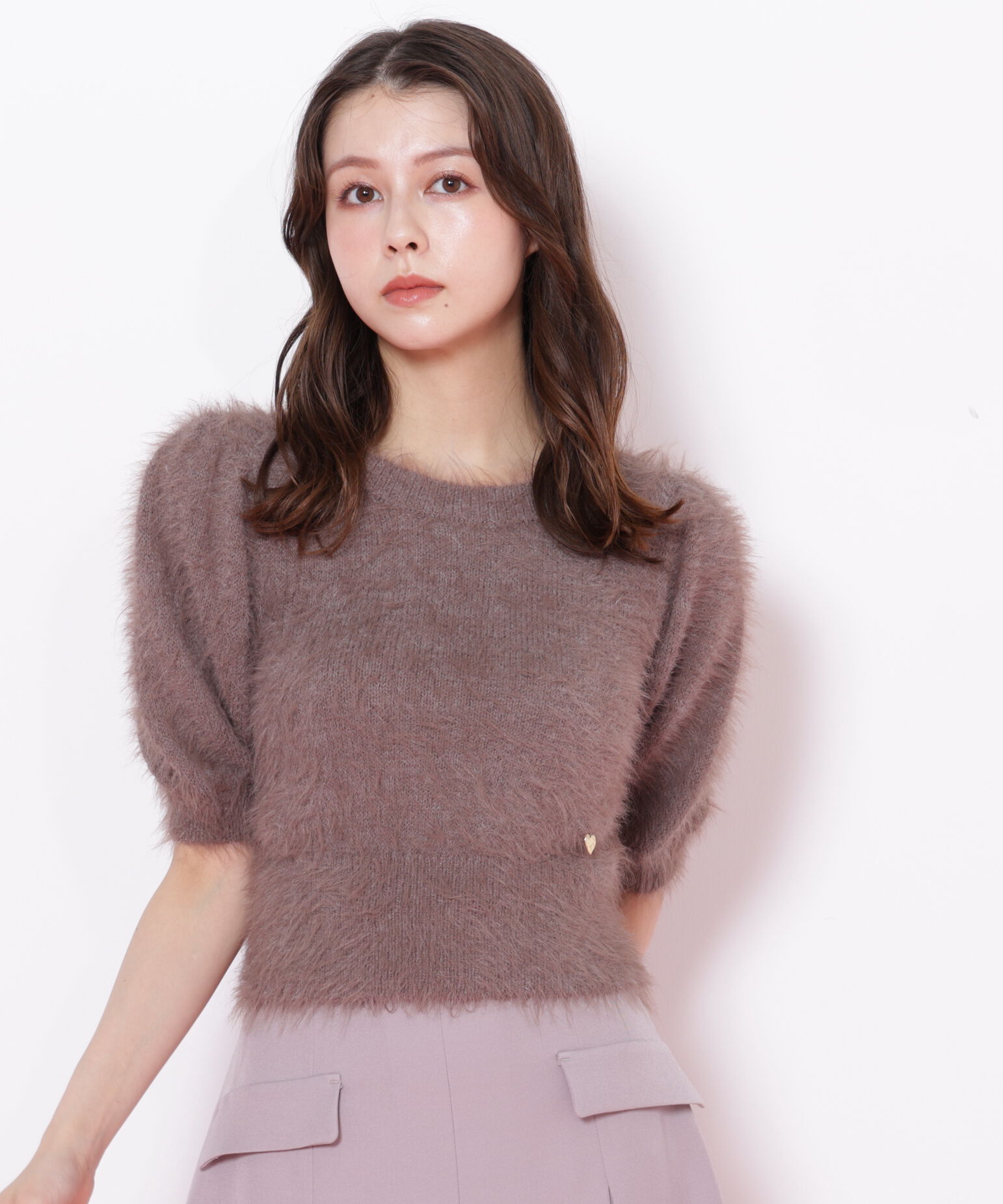  「ハートプレート付きフェザーニット」|ニット・セーター|