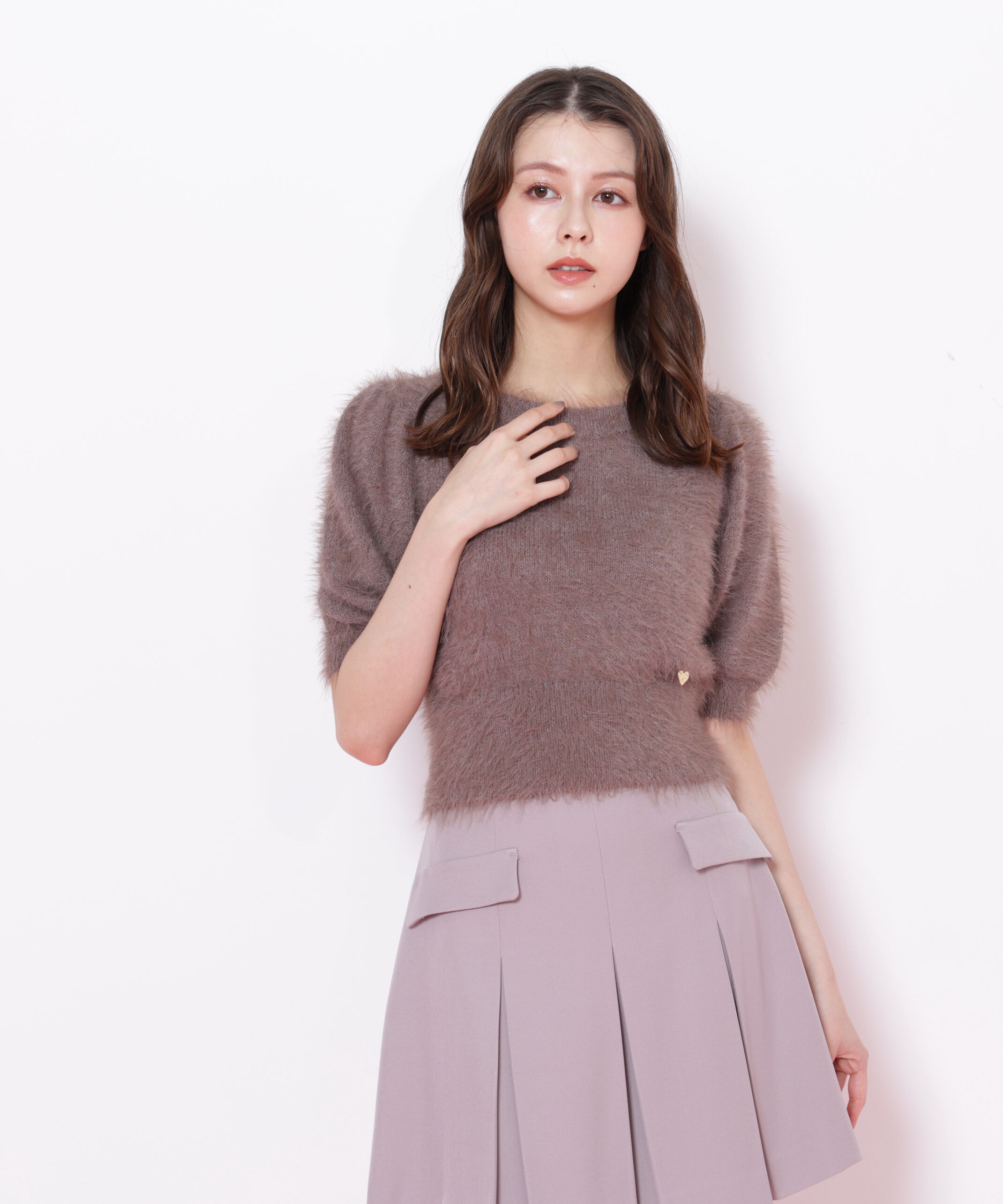  「ハートプレート付きフェザーニット」|ニット・セーター|