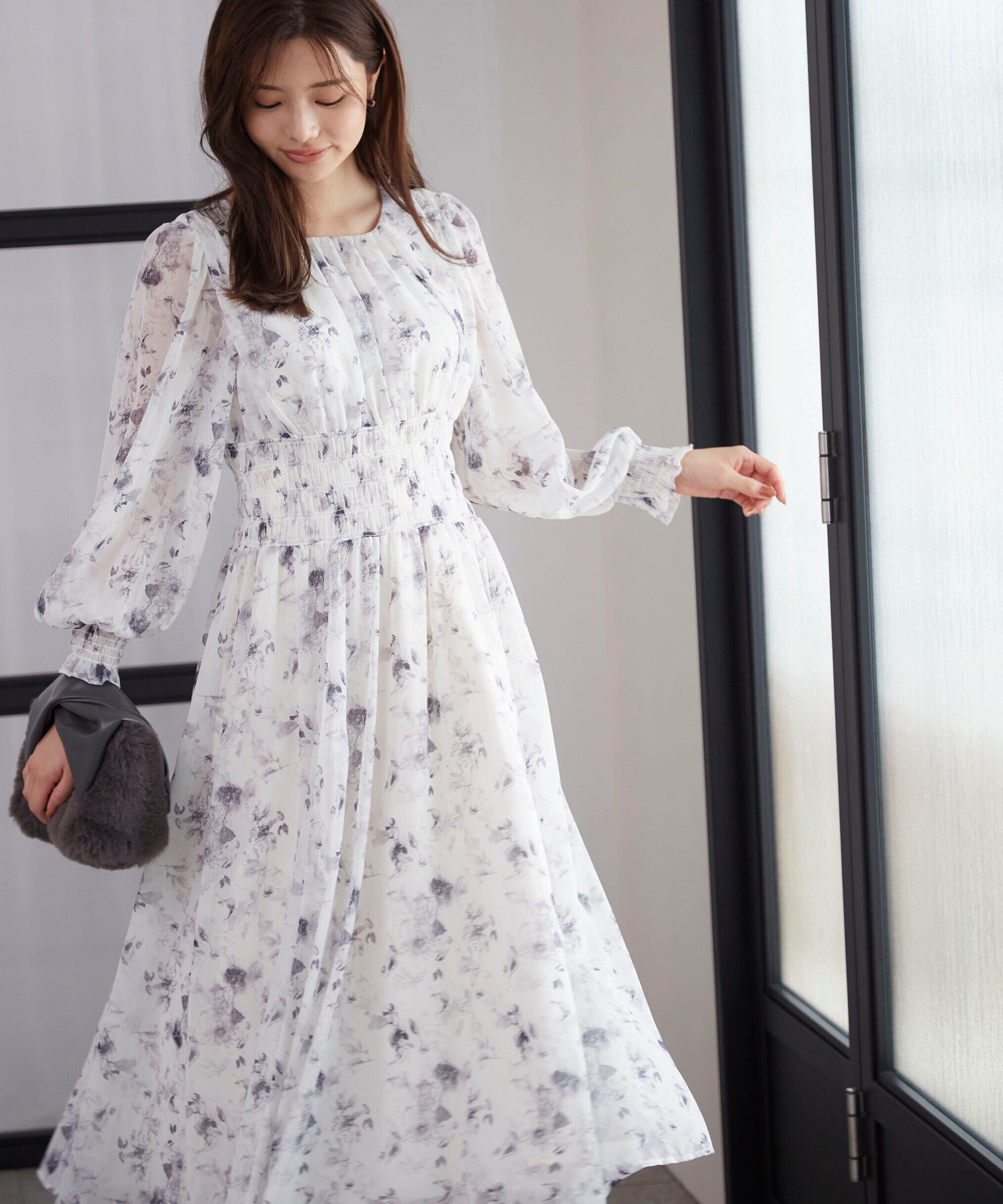 PROPORTION BODY DRESSING「花柄シャーリングワンピース」|ワンピース|ブラック