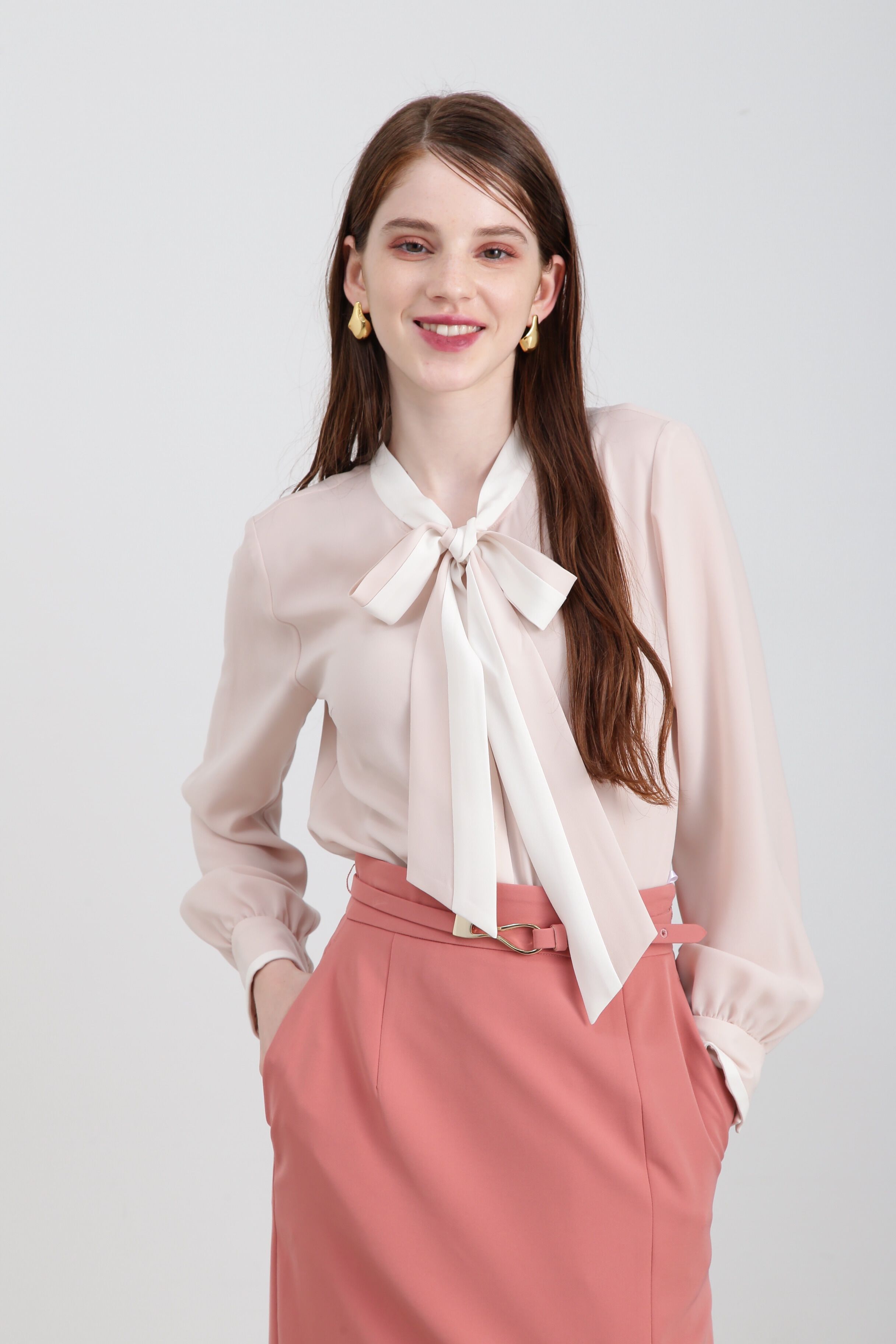  「◆バイカラーボウタイブラウス」|シャツ・ブラウス|