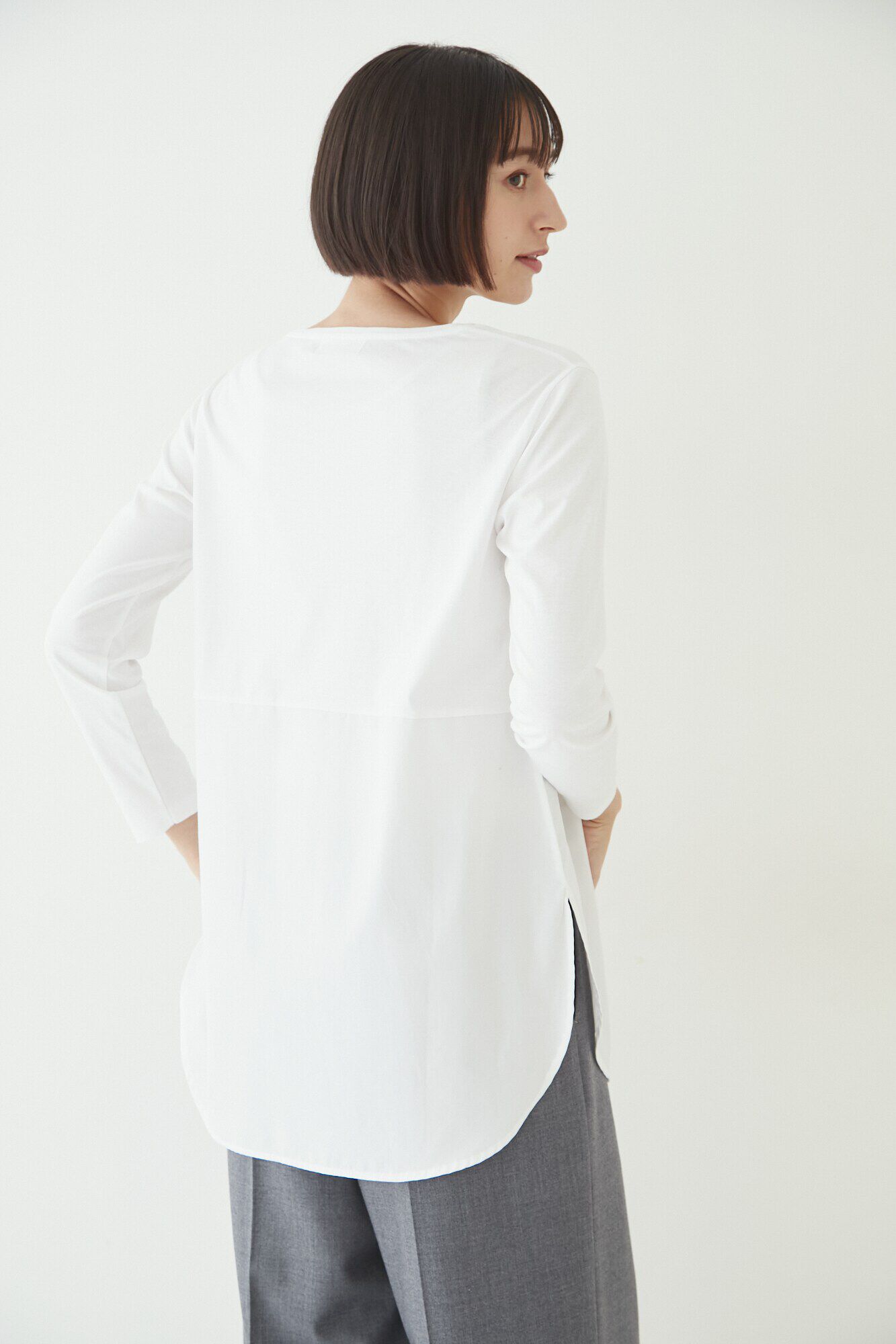  「◆布帛ドッキングクルーネックカットソー」|Tシャツ・カットソー|