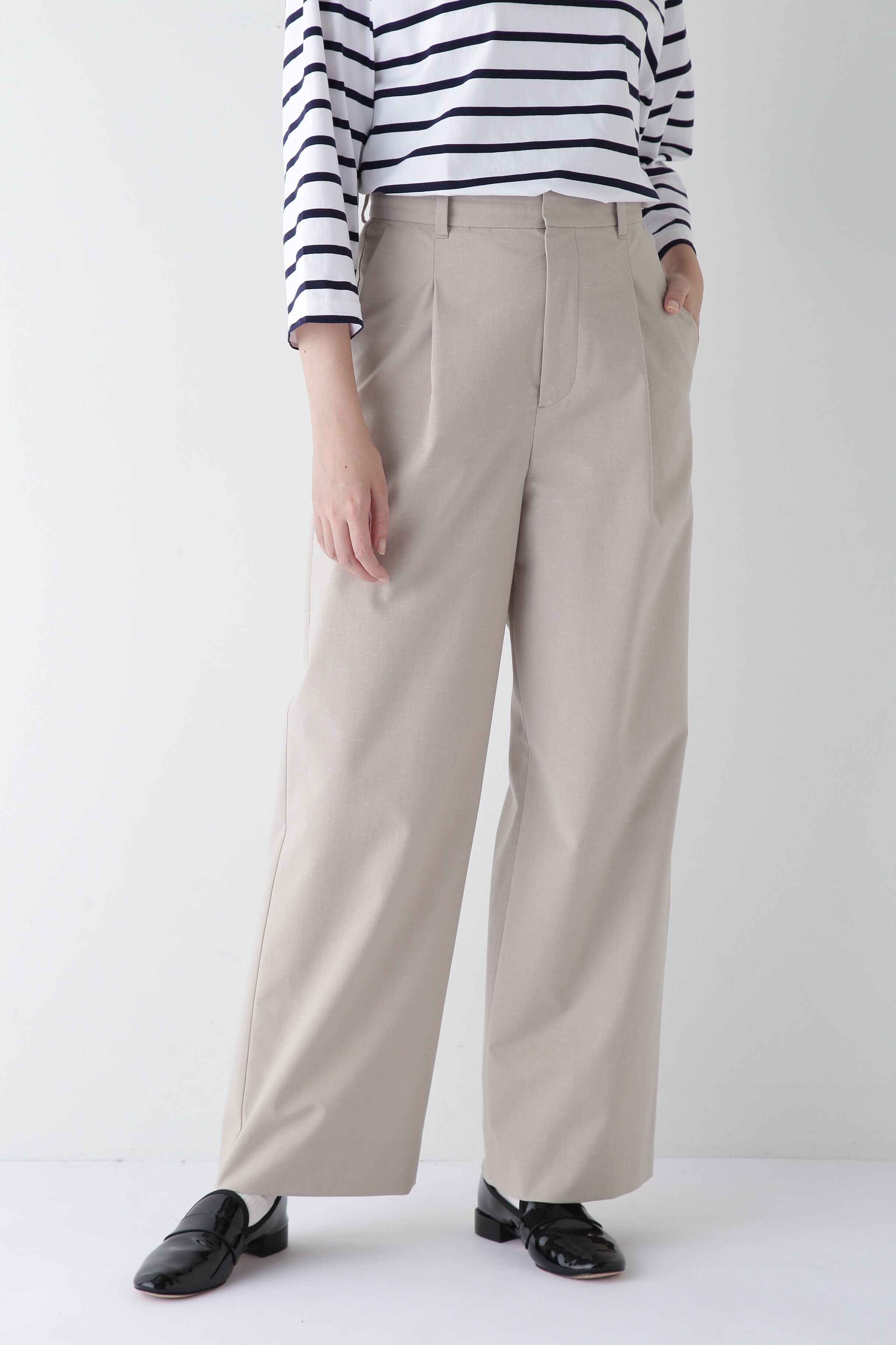  「◆Ｐレーヨン麻ポプリンマーベルトセミワイドパンツ」|その他|グレージュ2