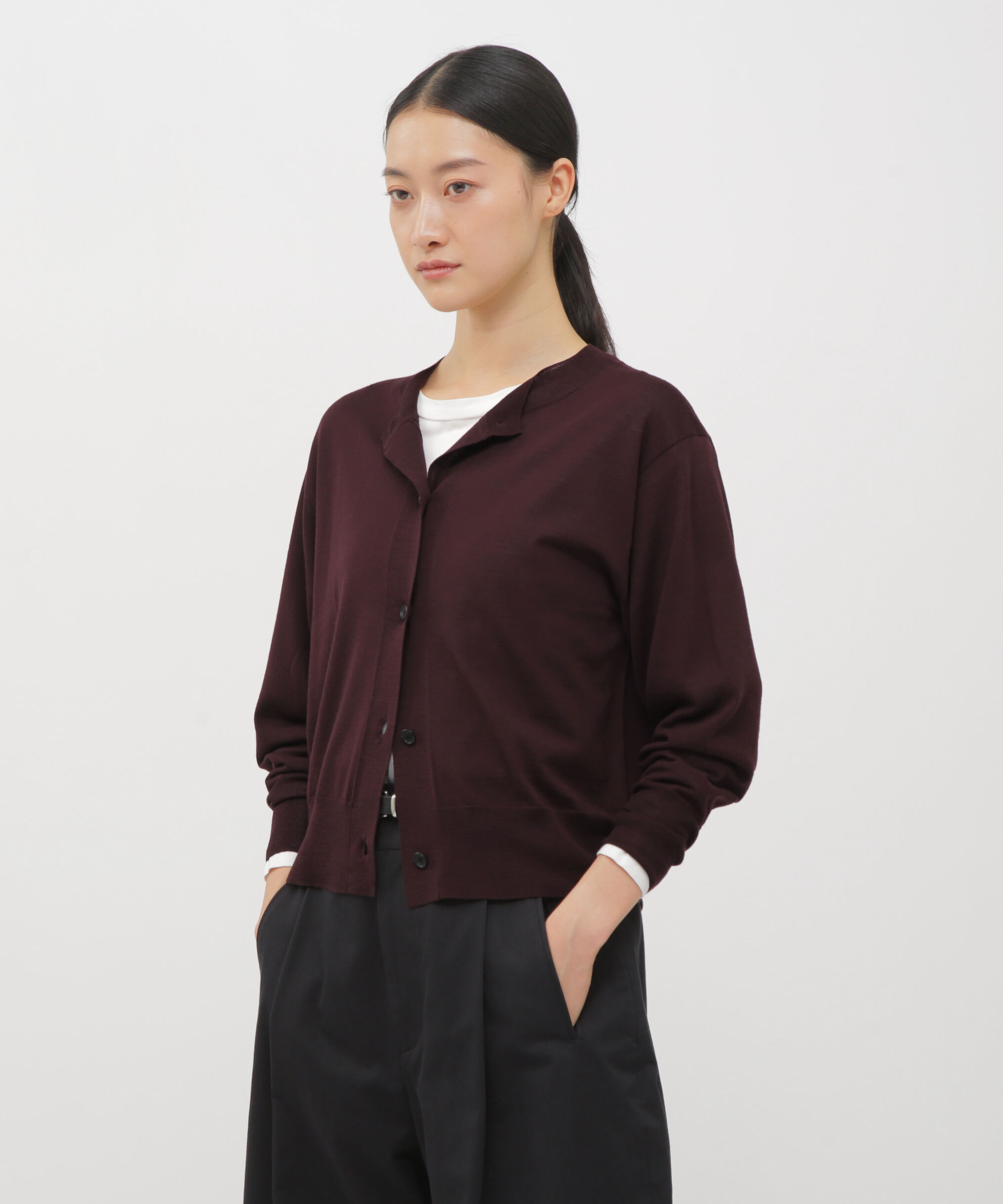  「WASHABLE WOOL KNITWEAR」|カーディガン|WINE
