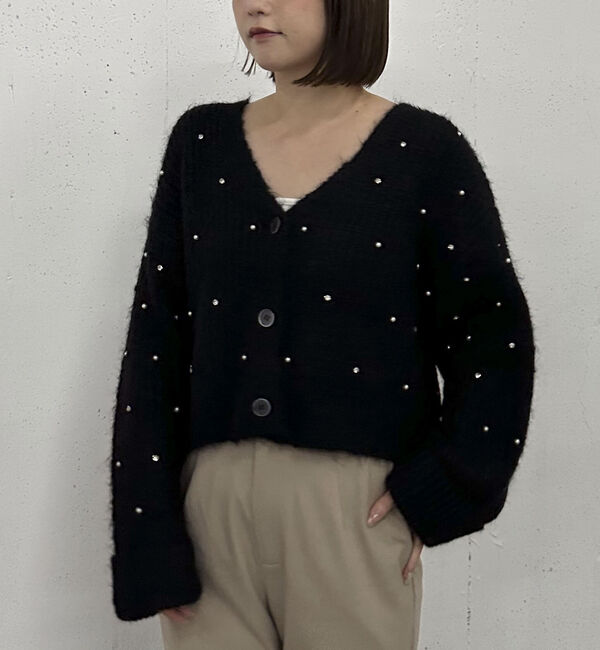 archives「ビジューパールニットカーディガン」|カーディガン|BLACK