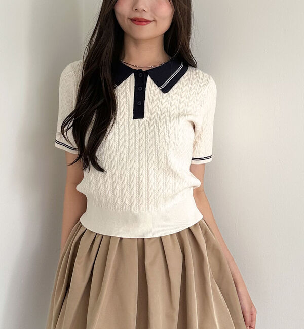 archives「ラインケーブルポロニット」|ニット・セーター|IVORY