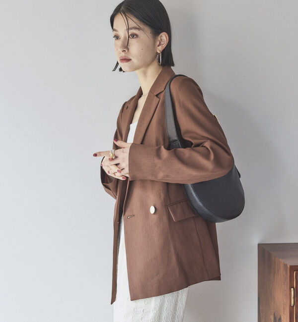 Doux archives「リネンライクジャケット」|テーラードジャケット|BROWN