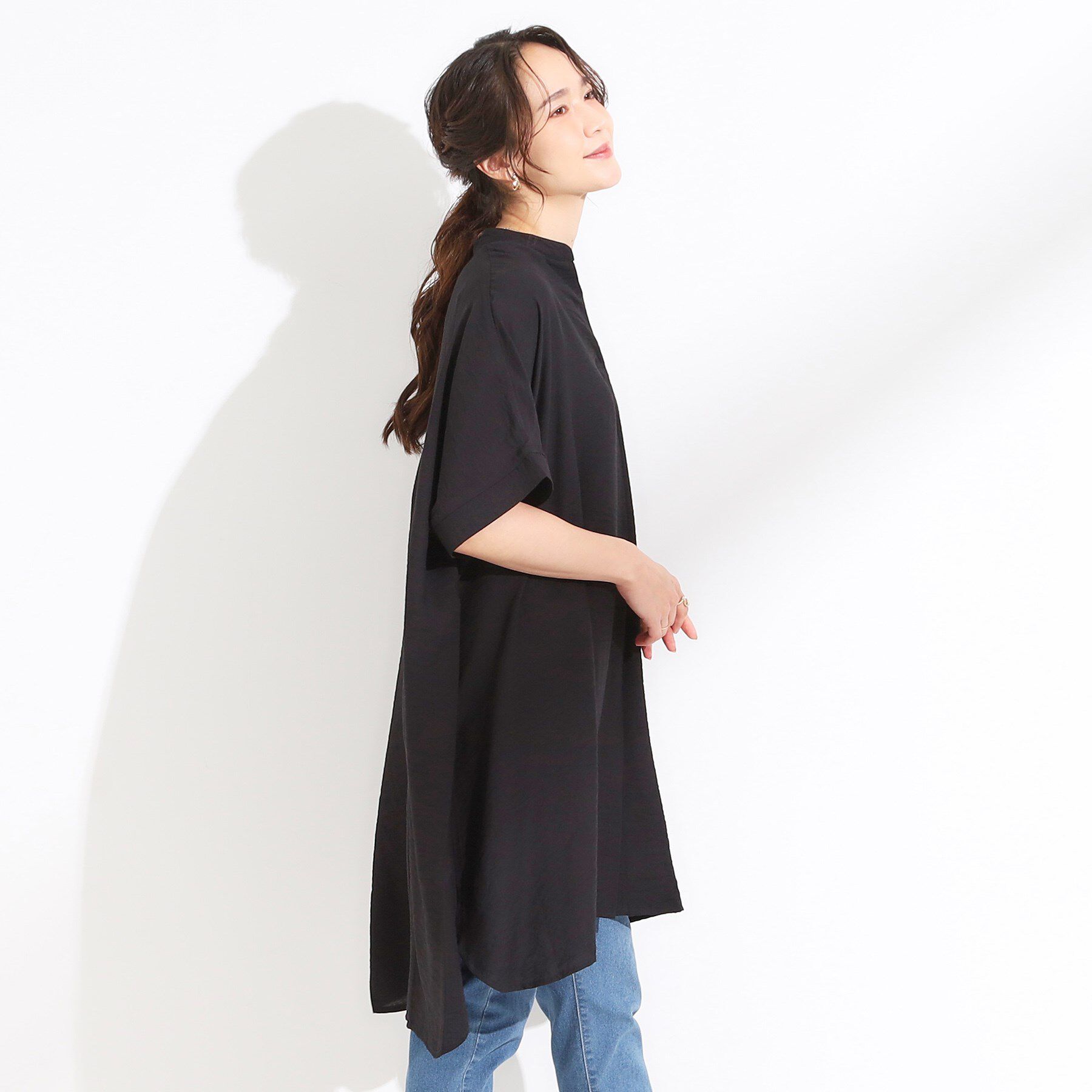 SHOO･LA･RUE「【S-LL/ひんやり】涼しく楽に体型カバー　ゆったりスキッパー半袖チュニック」|チュニック|