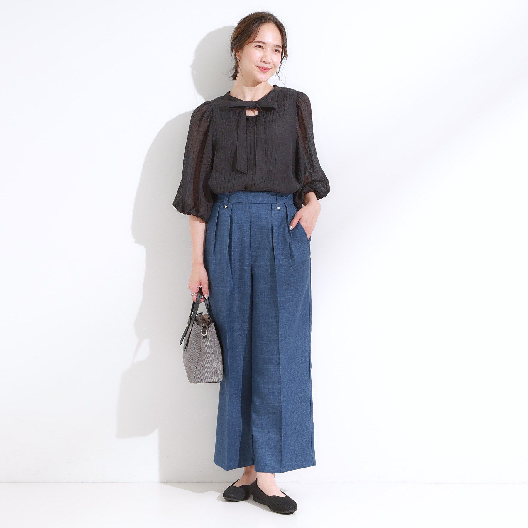 SHOO･LA･RUE「【S-LL/洗濯後しわになりにくい】ゴールドパーツできれい見え 麻調タックワイドパンツ」|その他|