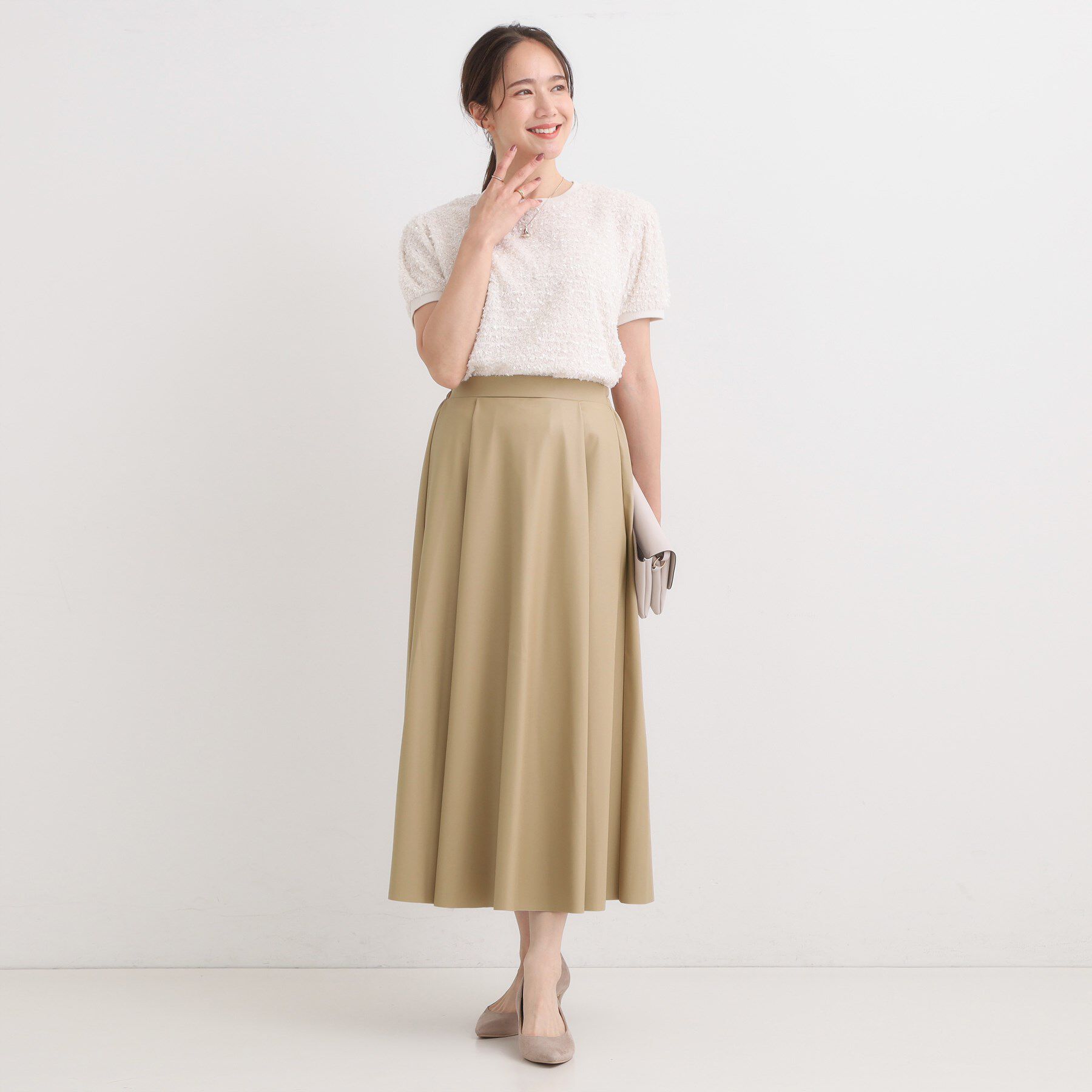 SHOO･LA･RUE「【S-LL】大人の抜け感 合皮フレアスカート」|スカート|