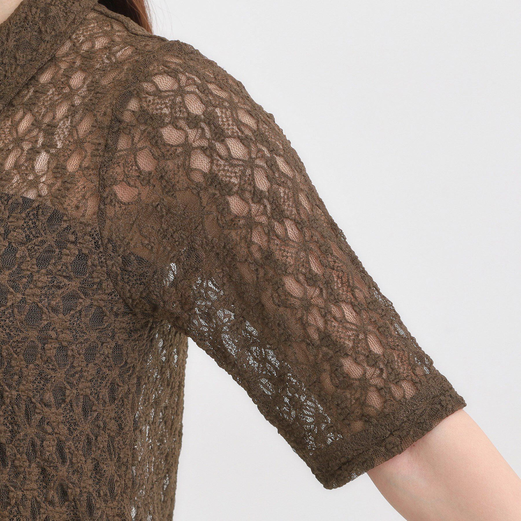 SHOO･LA･RUE「【S-LL/5分袖】大人の抜け感 襟付きレーストップス」|Tシャツ・カットソー|