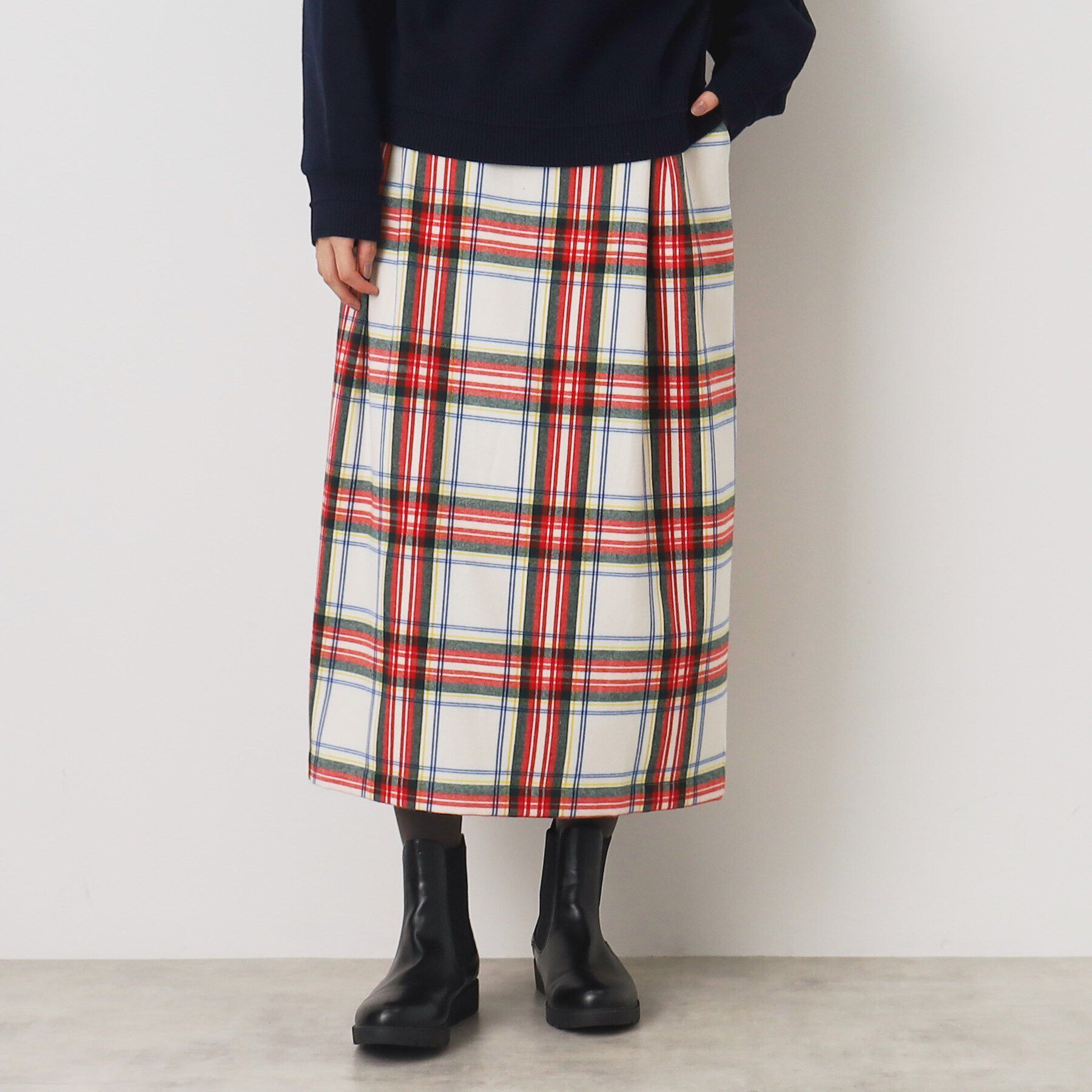 Dessin「【洗える】起毛チェックタックスカート（XS～L）」|スカート|アイボリー(204)