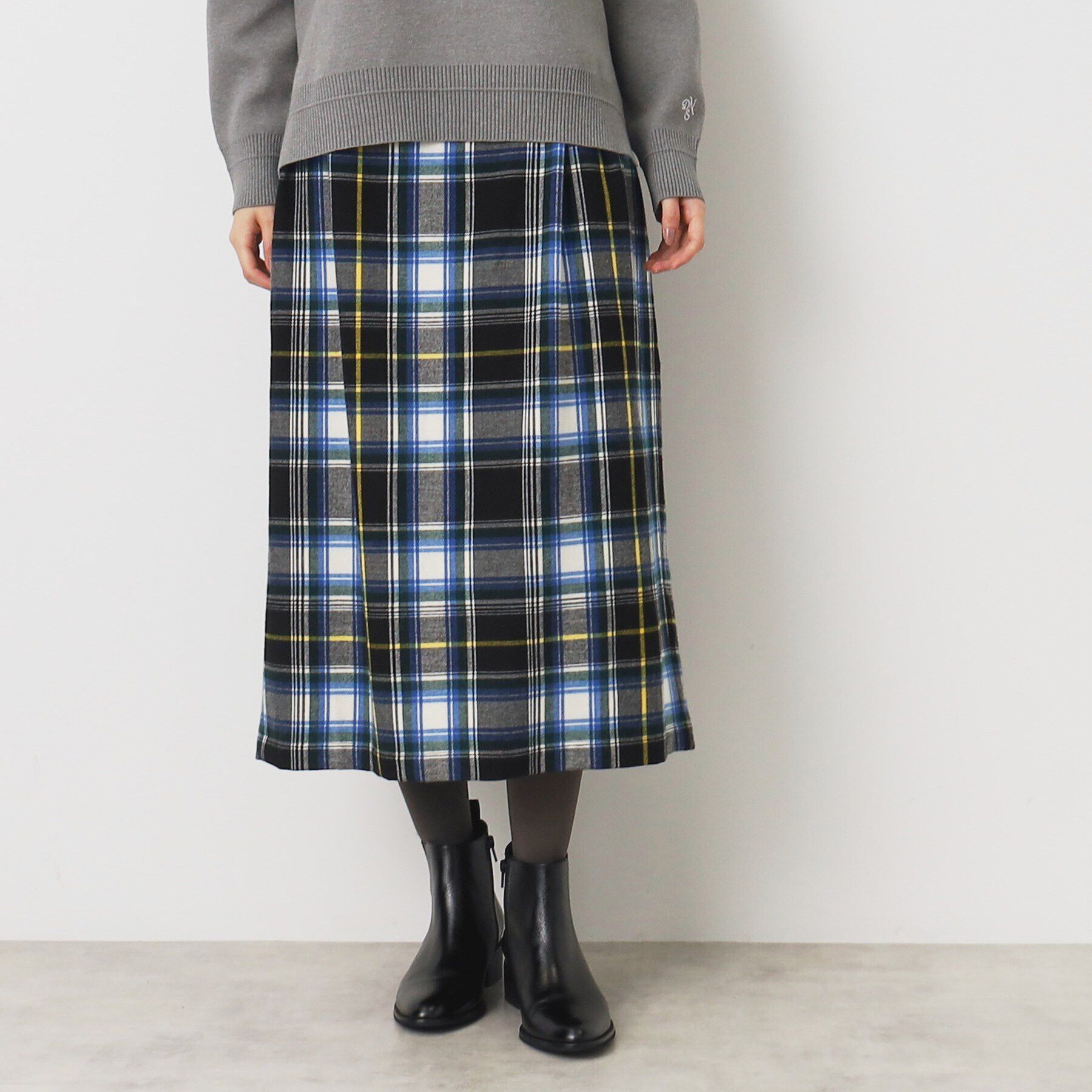 Dessin「【洗える】起毛チェックタックスカート（XS～L）」|スカート|ブルー(292)
