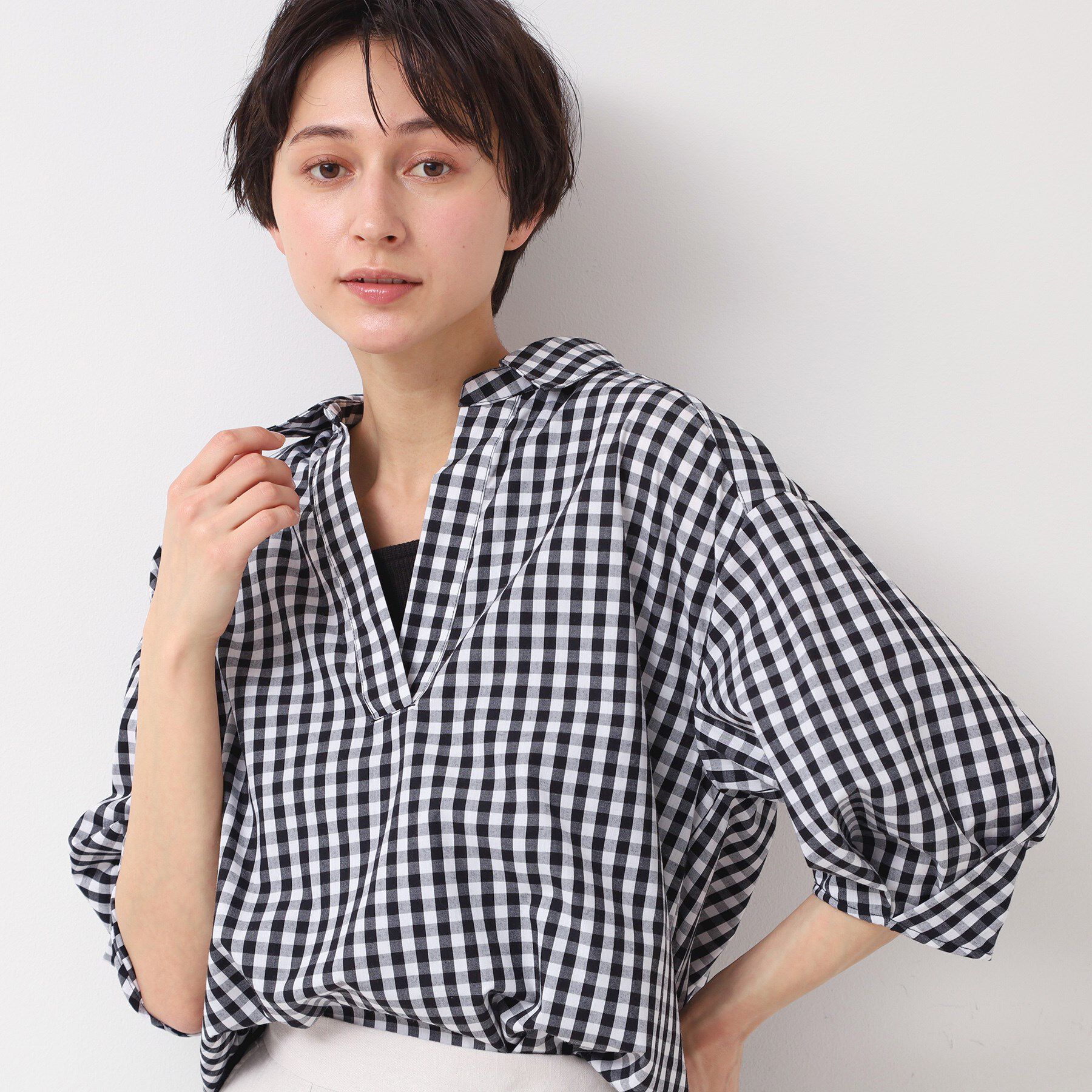 Dessin「【洗える・4サイズ展開】スキッパーシャツブラウス（XS～L）」|シャツ・ブラウス|ブラック(219)