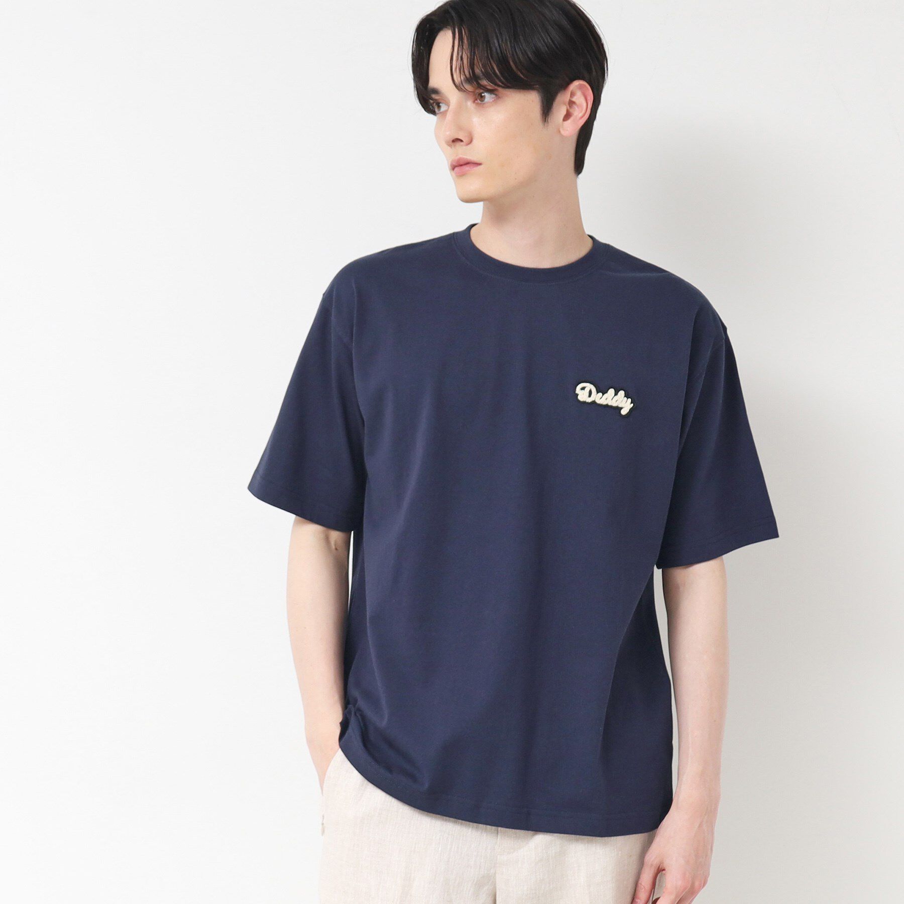 Dessin「【洗える】ワンポイント刺繍入りTシャツ」|Tシャツ・カットソー|ネイビー(094)