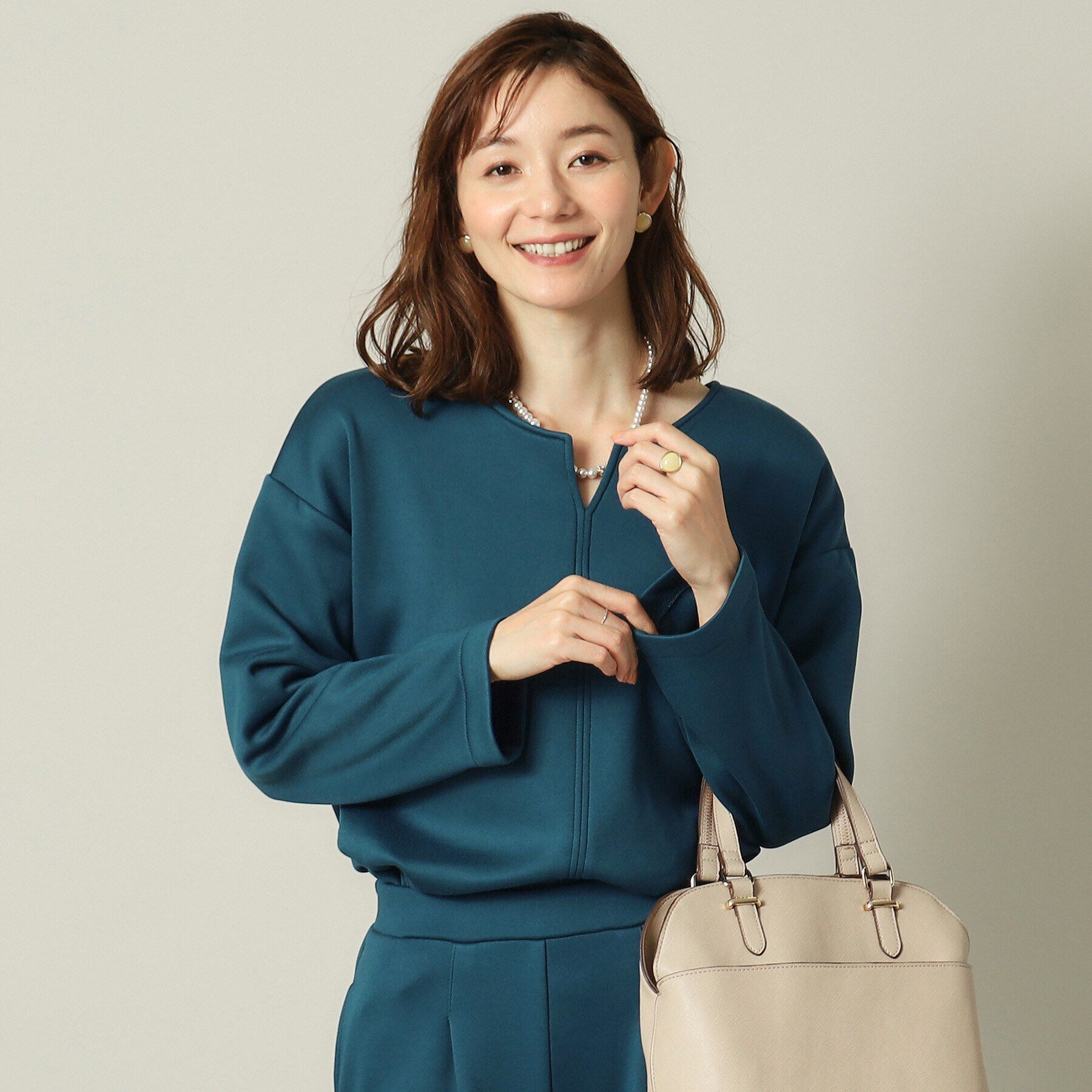 ITS&rsquo;DEMO「【手洗い可】裏起毛キーネックプルオーバー」|Tシャツ・カットソー|ブルーグリーン(09