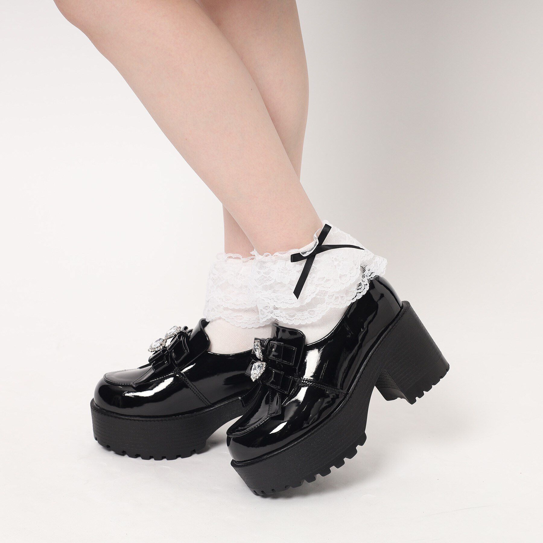 csT&P「ビジューハート付ダブルリボン厚底パンプス」|パンプス|