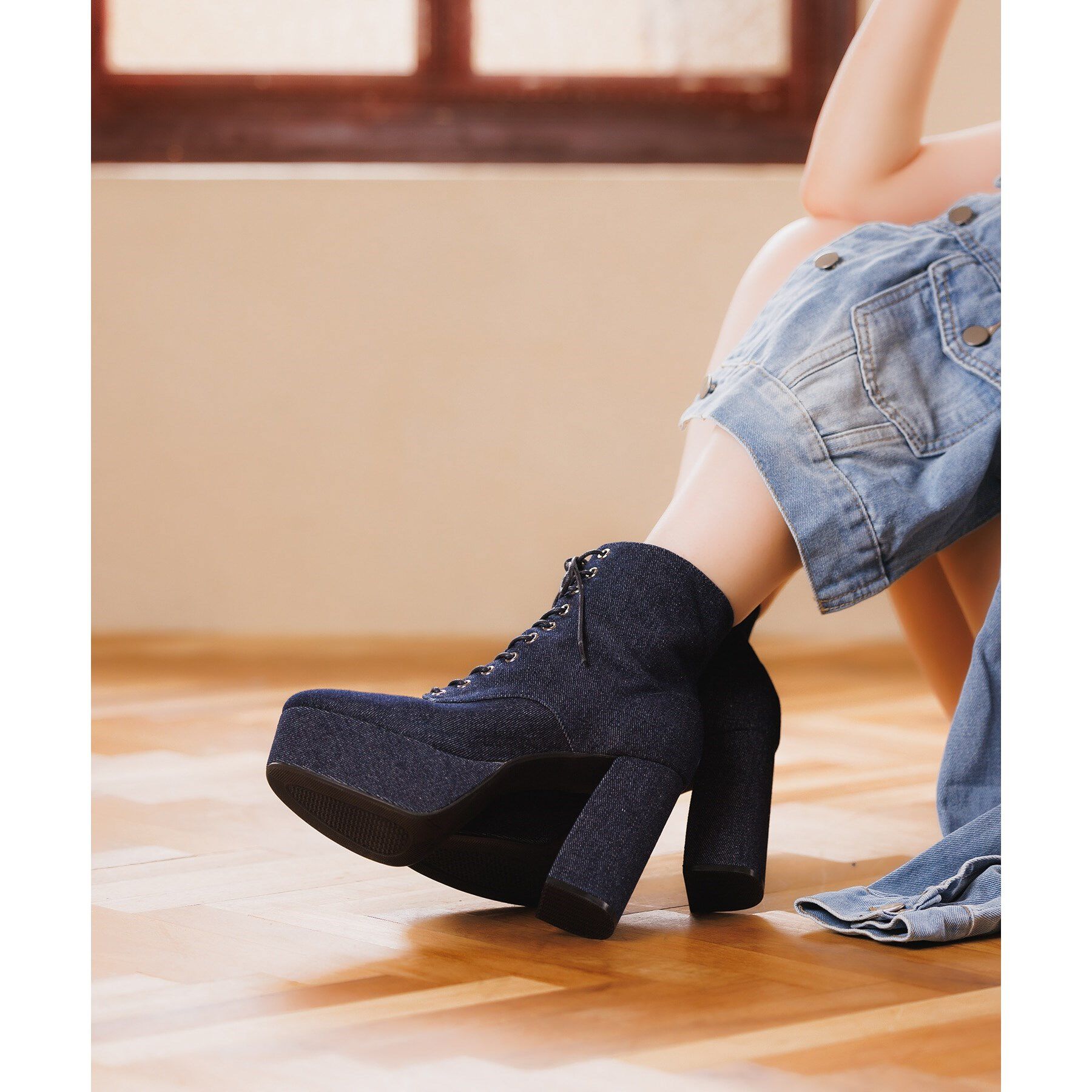 ESPERANZA「【ラク盛り／ショートブーツ】リピーター続出／脚長美脚　厚底レースアップブーツ」|ショートブーツ|