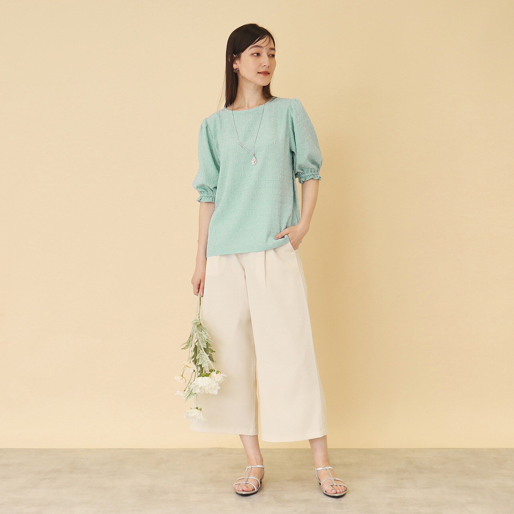 SunaUna「【パフスリーブ／袖口ゴム】ジャカードプルオーバー」|Tシャツ・カットソー|