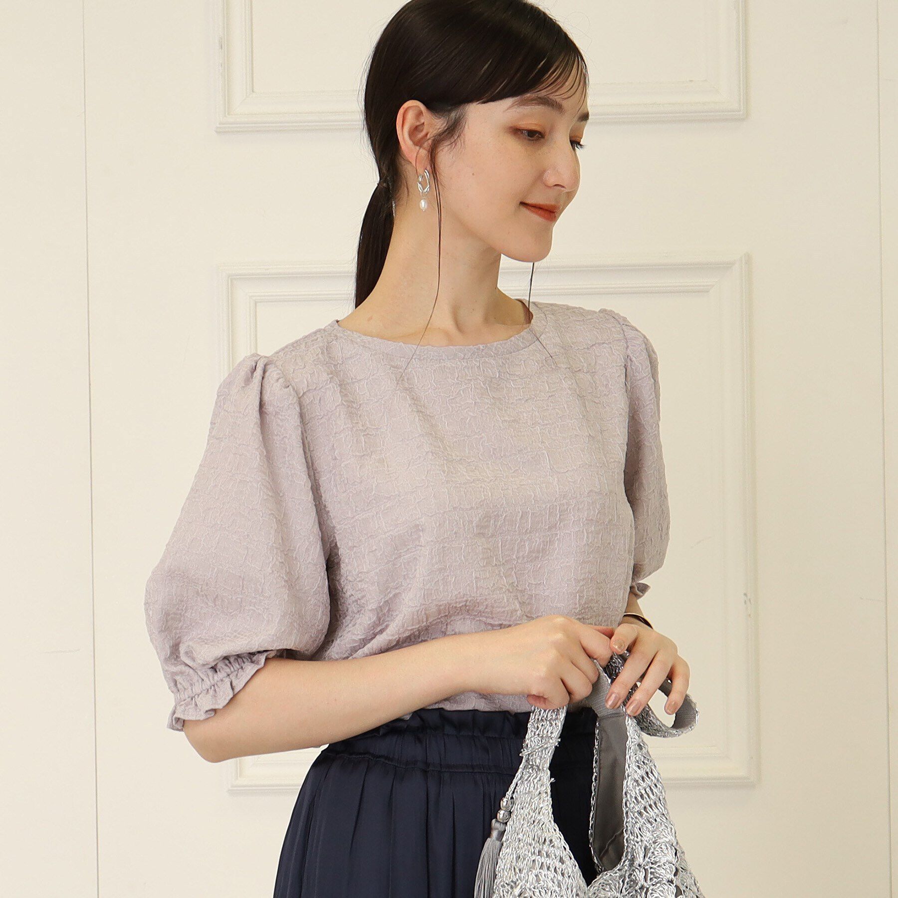 SunaUna「【パフスリーブ／袖口ゴム】ジャカードプルオーバー」|Tシャツ・カットソー|